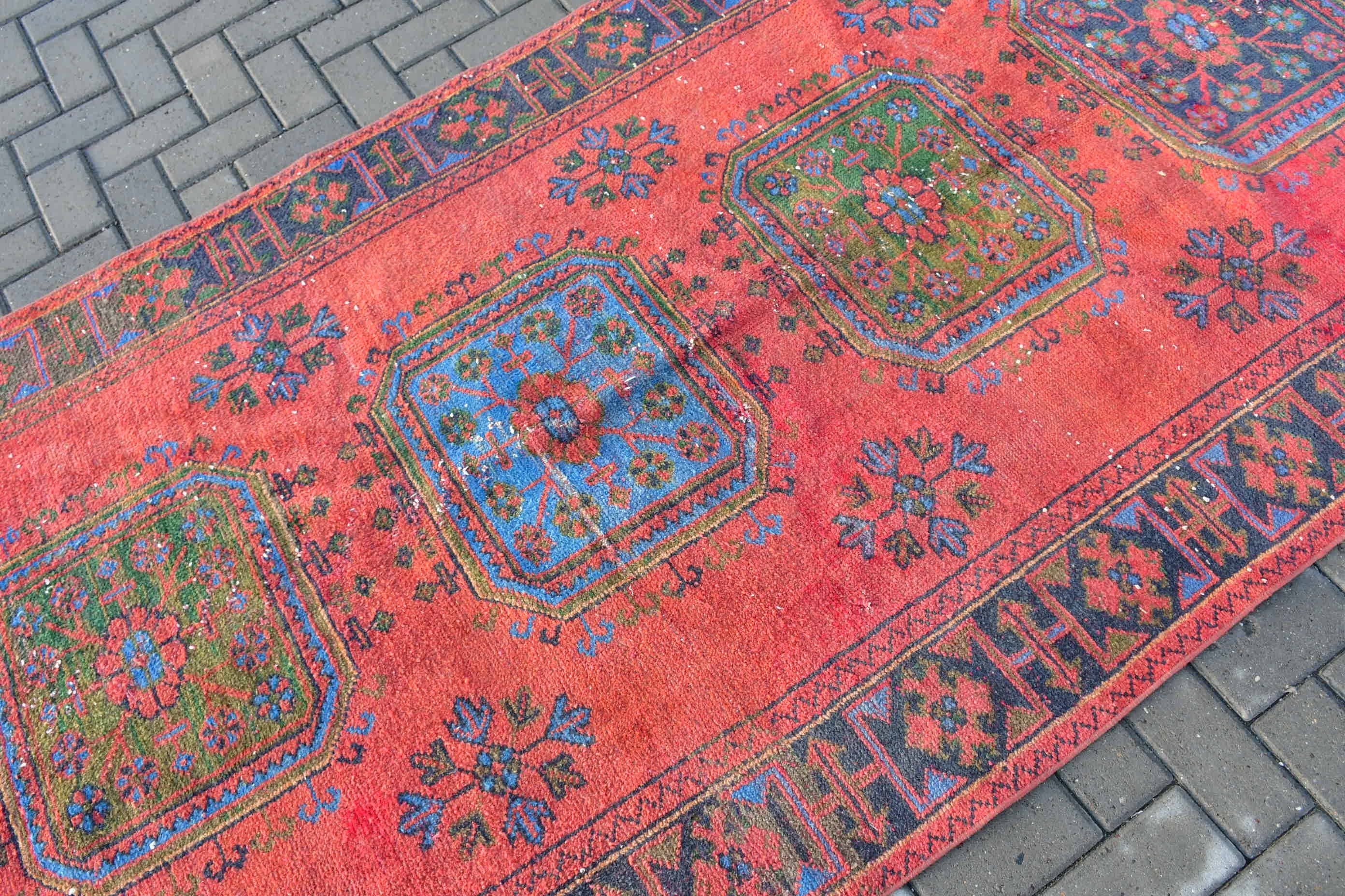 Vintage Rug, Stair Rug, Art Rug, 4.5x11.3 ft Runner Rug, Rugs for Kitchen, Red Home Decor Rugs, Antique Rug, Turkish Rugs