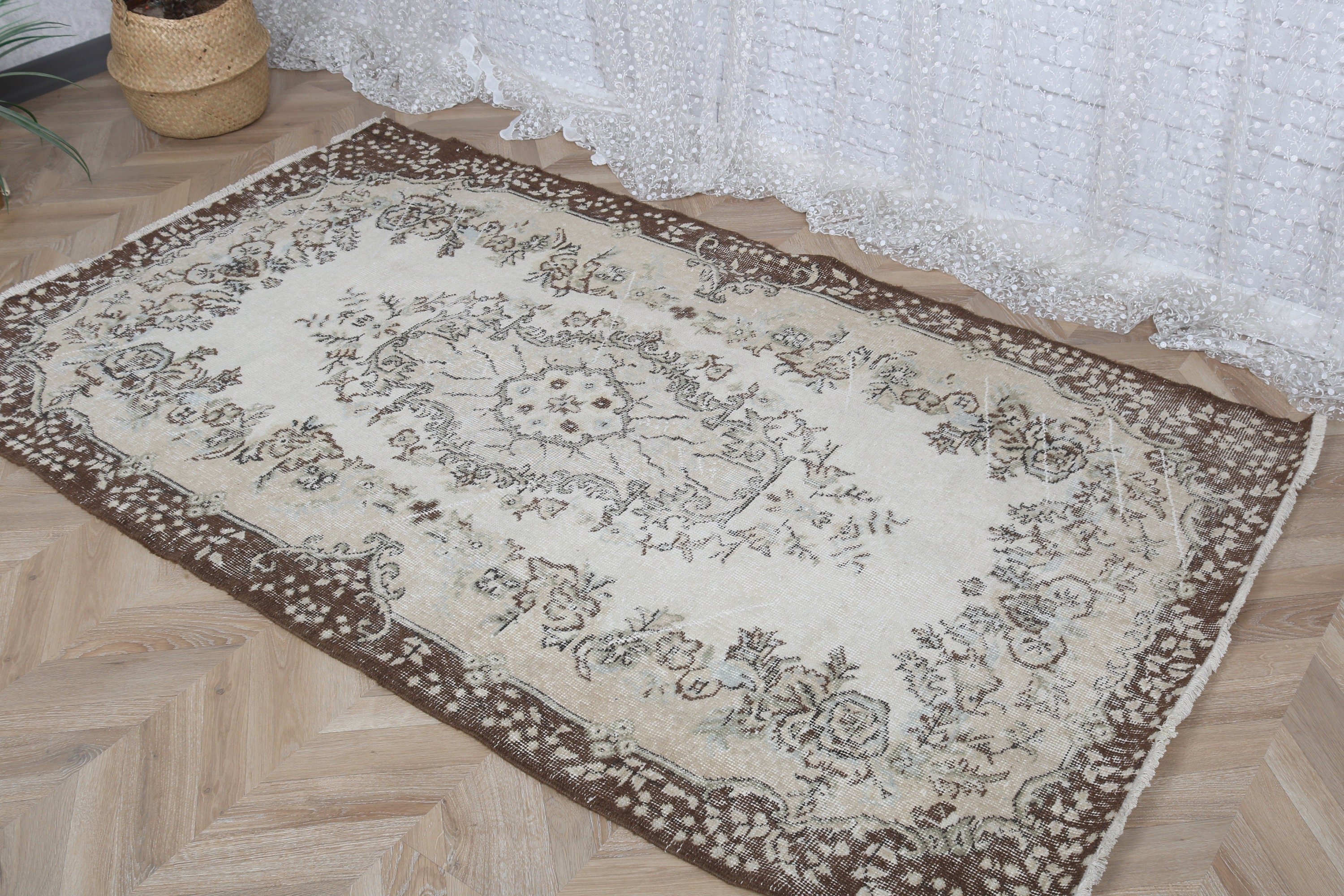 Oturma Odası Halıları, Aztek Halısı, Yatak Odası Halıları, Vintage Halı, 4x6,8 ft Alan Halısı, Boho Alan Halısı, Bej Geometrik Halılar, El Dokuma Halı, Türk Halıları