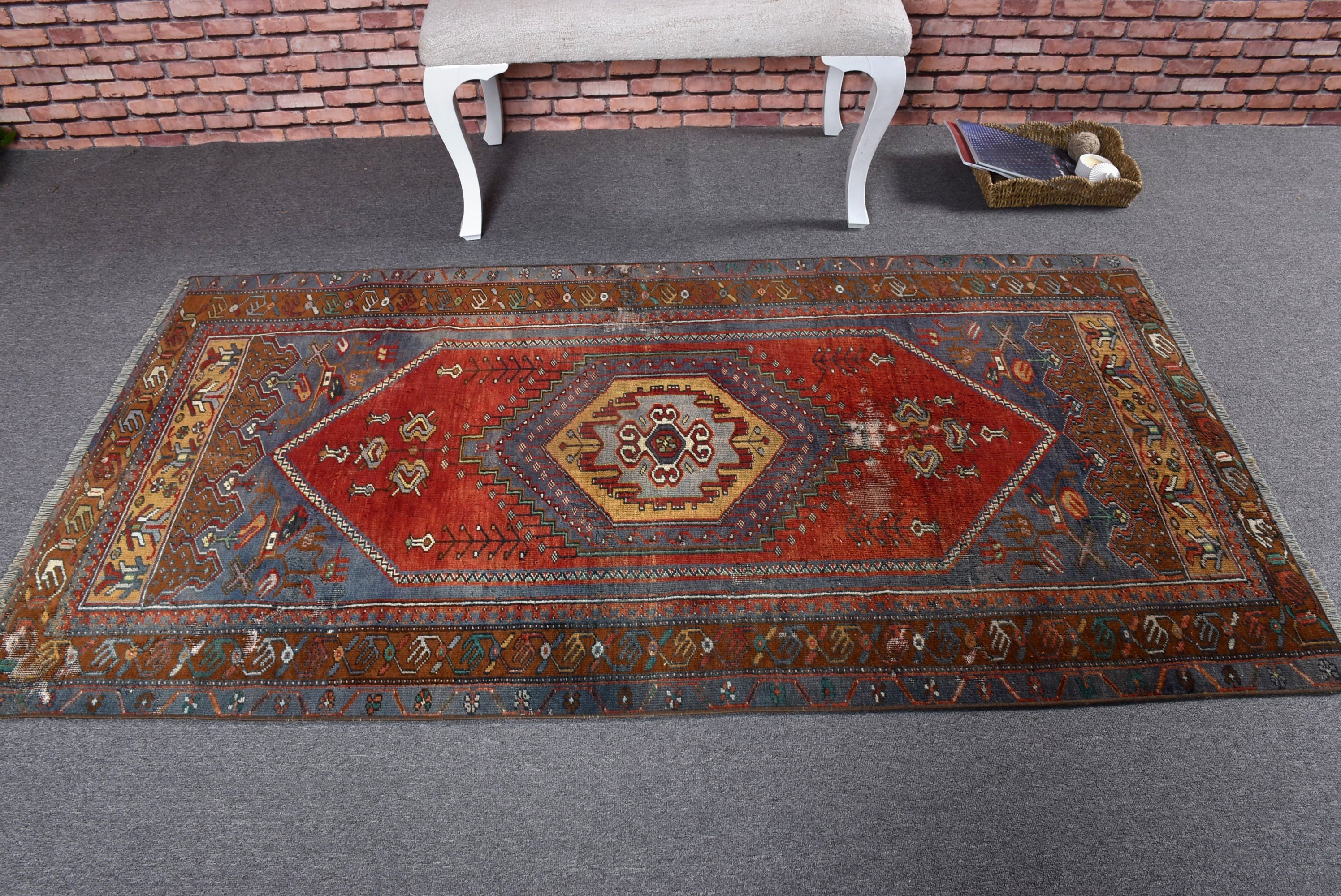 Vintage Halı, Giriş Halıları, Kırmızı Antika Halılar, Dekoratif Halı, 3,4x6,4 ft Vurgu Halıları, Mutfak Halısı, Yer Halısı, Türk Halısı, Oushak Halıları