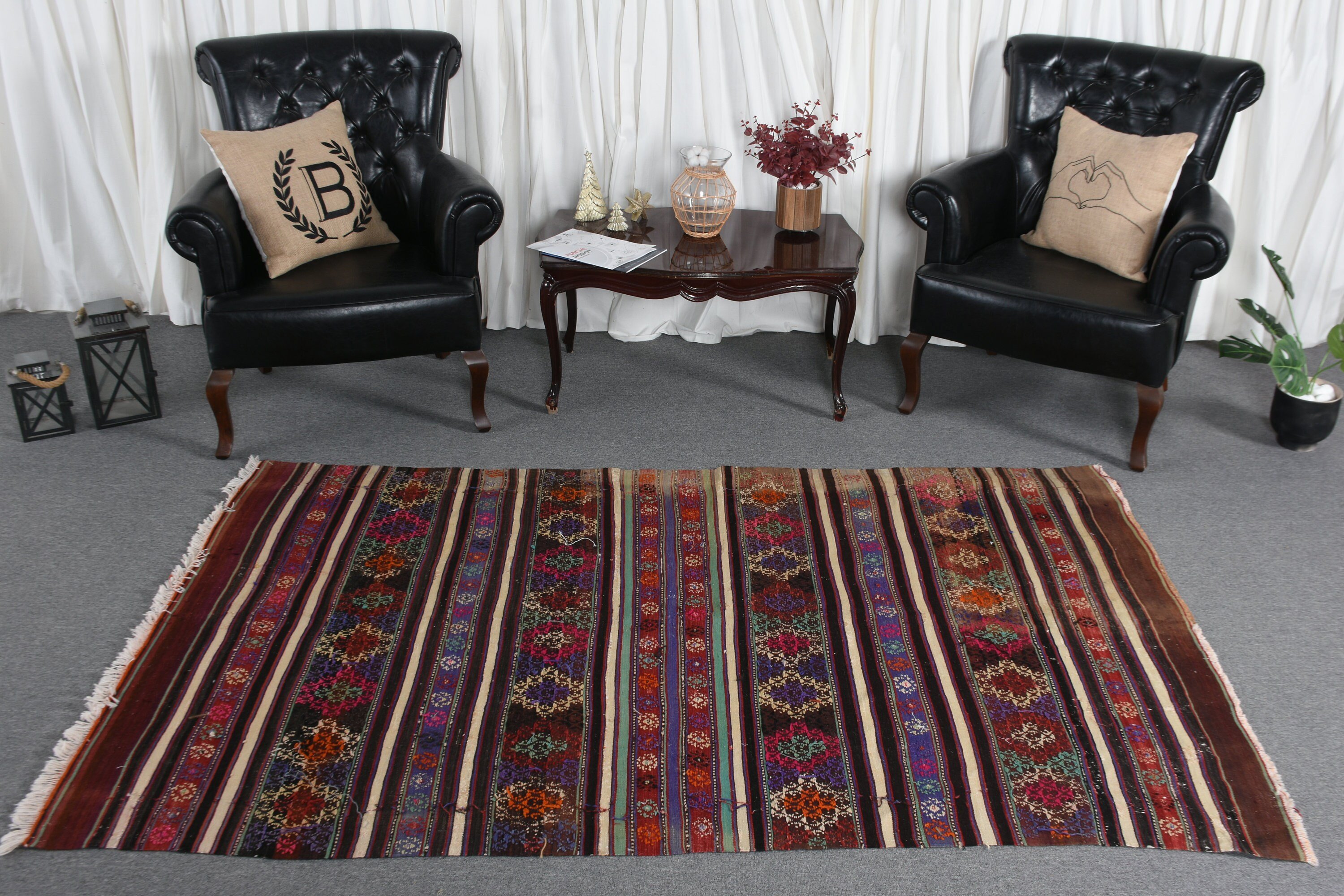 Çocuk Halısı, Vintage Halı, Turuncu 4.6x7.5 ft Alan Halısı, Türk Halısı, İç Mekan Halıları, Kilim, Mutfak Halısı