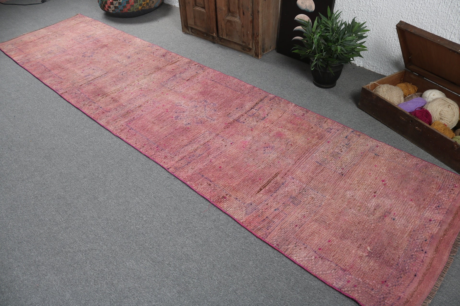 Türk Halısı, 3x12.4 ft Yolluk Halıları, Merdiven Halısı, Ev Dekorasyonu Halısı, El Dokuma Halısı, Vintage Halılar, Turuncu Lüks Halı, Beni Ourain Koşucu Halıları