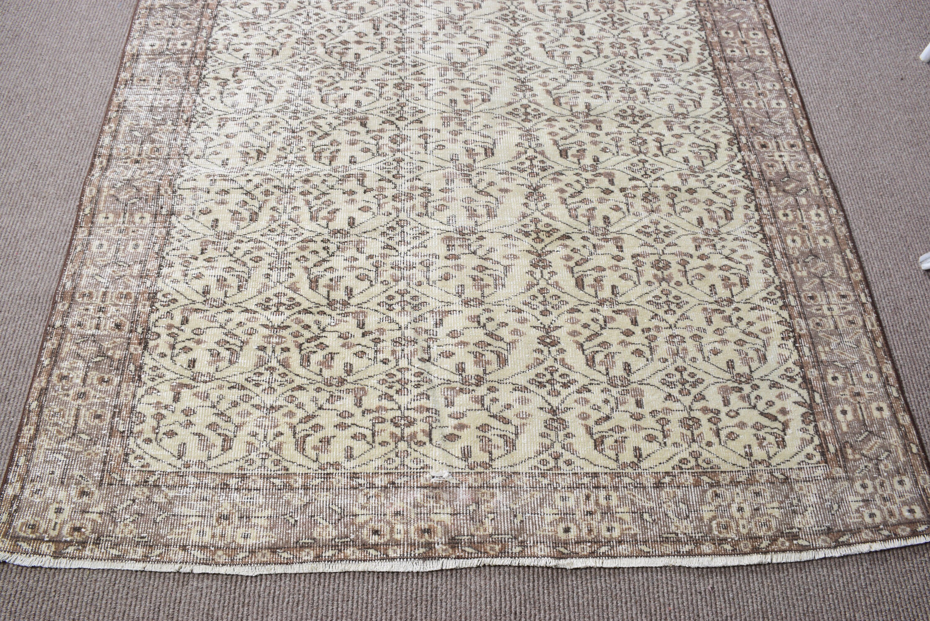 Yün Halı, Salon Halıları, Yatak Odası Halıları, Yatak Odası Halısı, Sanat Halısı, Kahverengi Yün Halı, 5.4x8.9 ft Büyük Halı, Türk Halısı, Vintage Halı