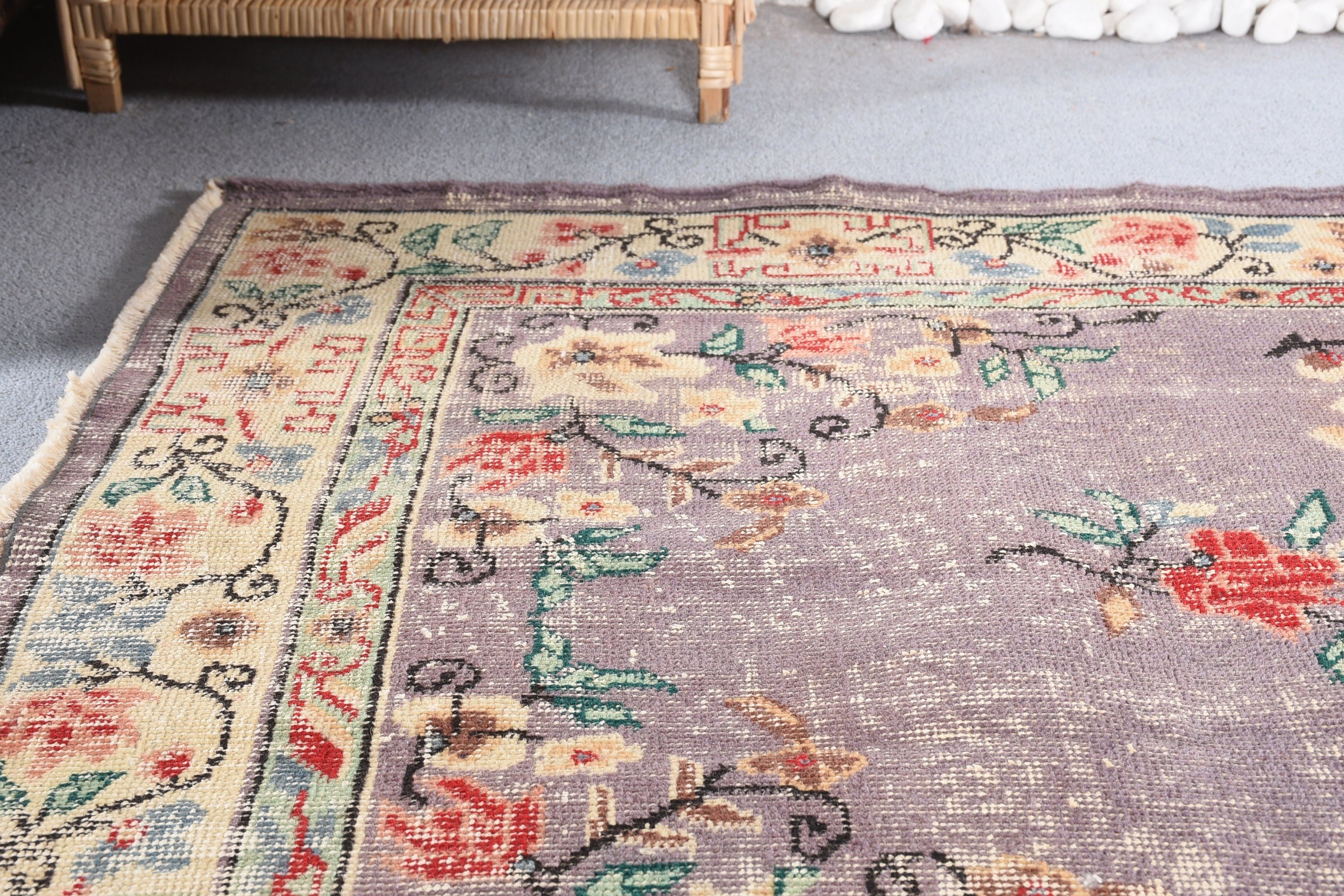 Vintage Rug, Oriental Rug, Oushak Rugs, Turkish Rug, Nursery Rug, Living Room Rug, 3.8x6.8 ft Area Rugs, Rugs for Kitchen, White Floor Rug