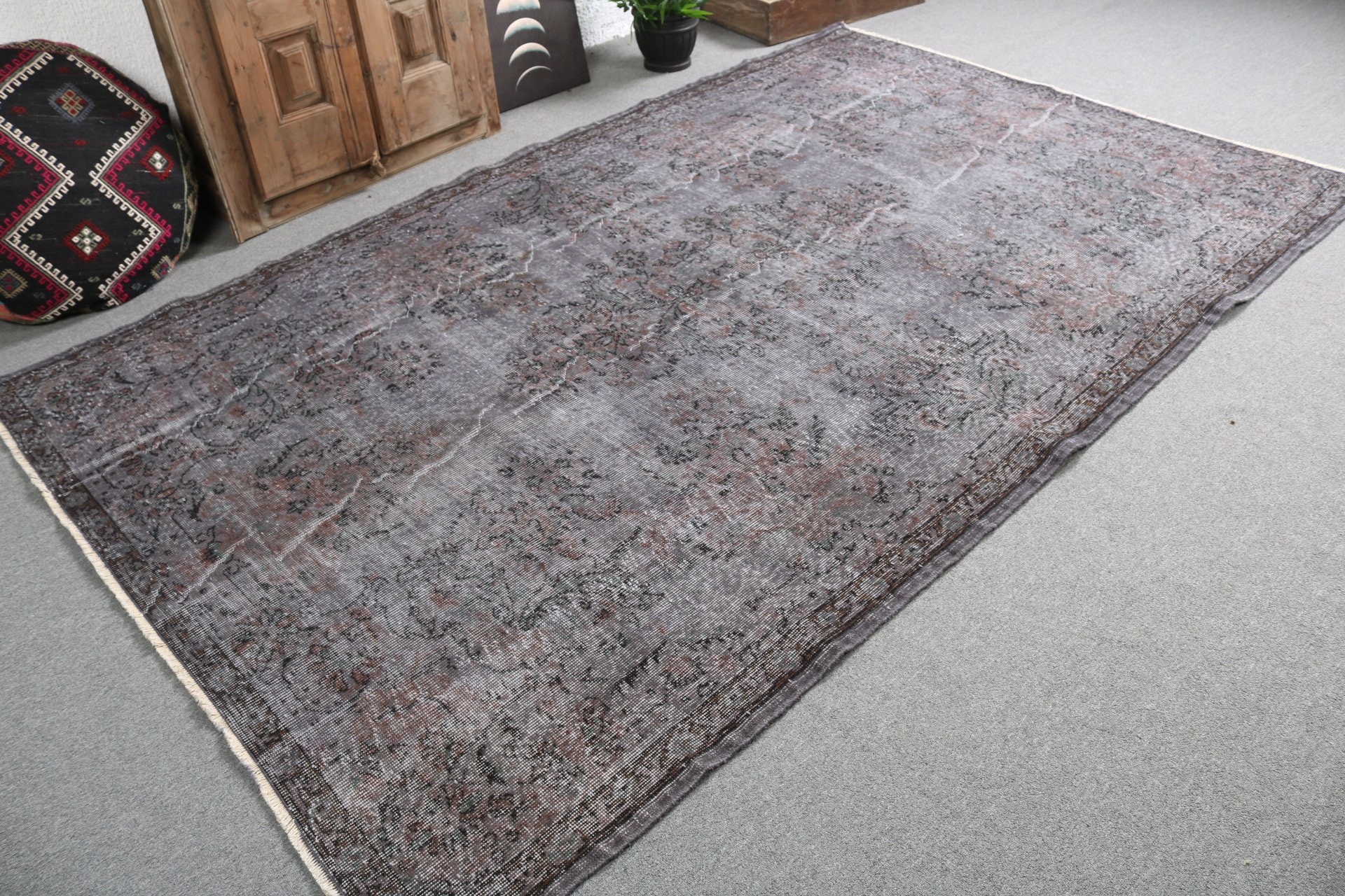 Düz Dokuma Halı, Yatak Odası Halıları, Gri Düz Dokuma Halılar, Büyük Vintage Halı, Vintage Halılar, Türk Halısı, 6x9.4 ft Büyük Halılar, Ev Dekorasyonu Halısı