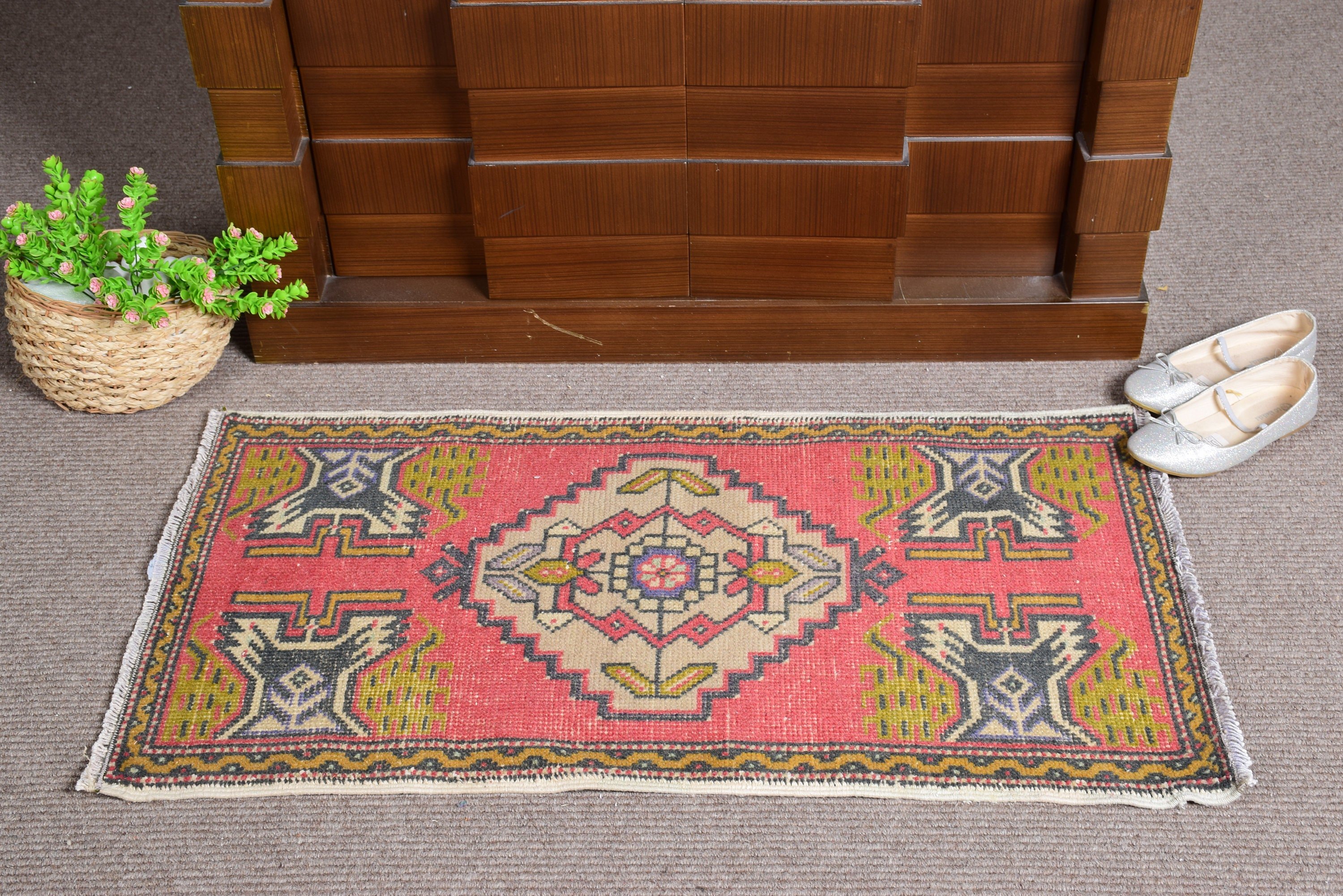 Rugs for Door Mat, Red Floor Rug, Oushak Rug, Bathroom Rug, Wool Rugs, Turkish Rug, 1.7x3.2 ft Small Rug, Wall Hanging Rug, Vintage Rug