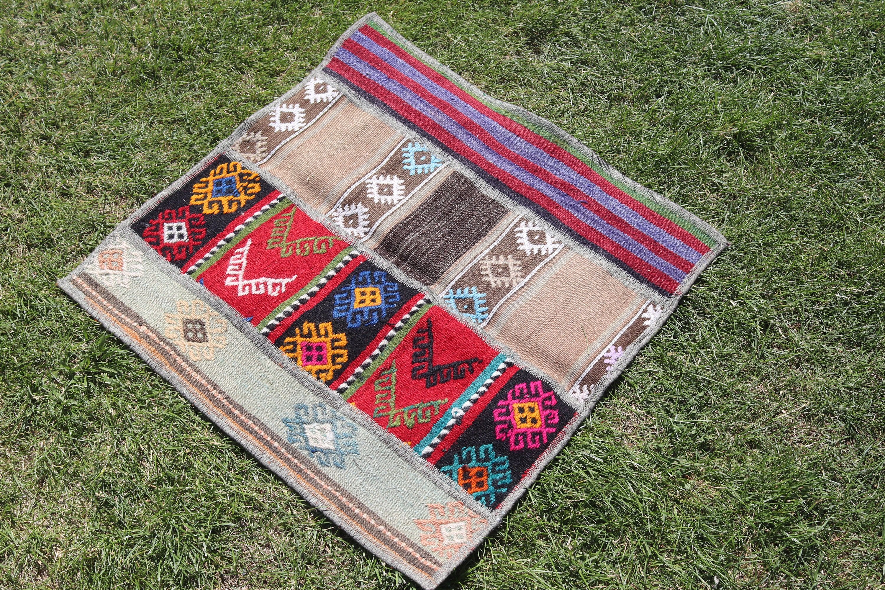 Turkish Rugs, Bathroom Rug, Vintage Rug, Turkey Rug, Red Flatweave Rug, 2.2x2.2 ft Small Rugs, Kitchen Rug, Geometric Rugs, Moroccan Rug