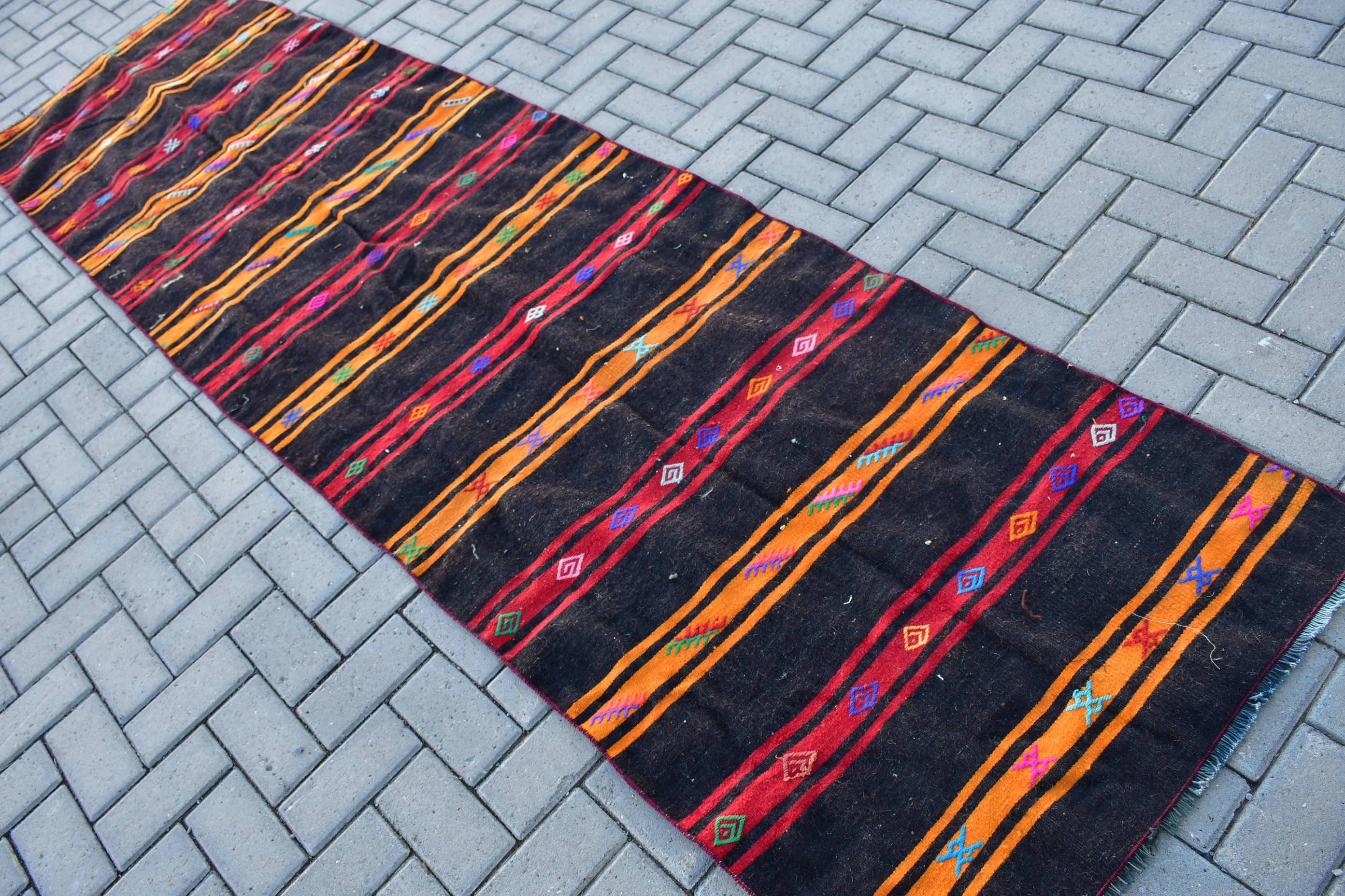 Koridor Halısı, Siyah Antika Halılar, Koşucu Halıları, 2,9x10,2 ft Koşucu Halısı, Yer Halısı, Yün Halısı, Havalı Halılar, Vintage Halılar, Kilim, Türk Halısı