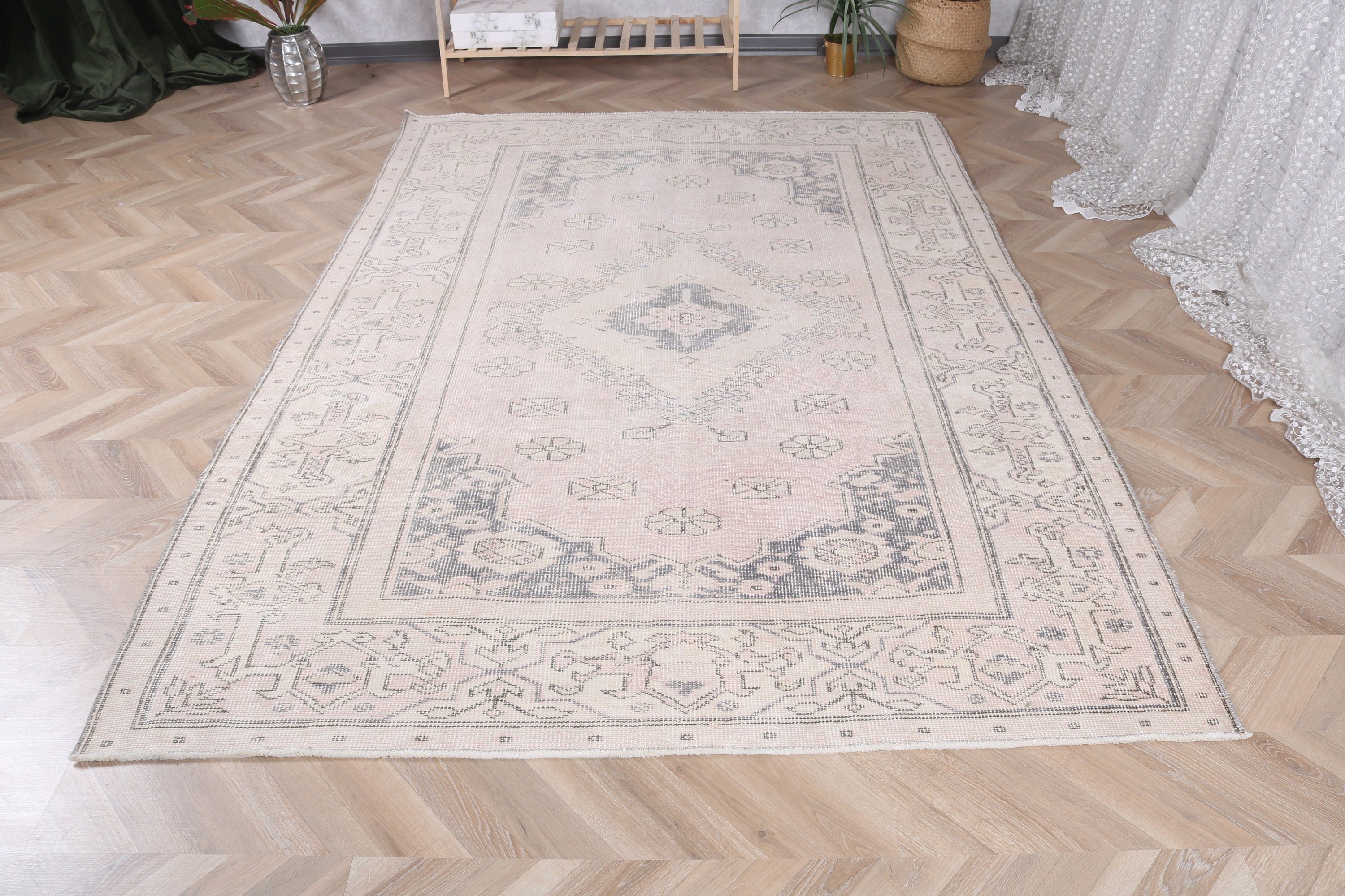 Büyük Boho Halı, 5,9x8,3 ft Büyük Halı, Aztek Halısı, Türk Halısı, Yün Halıları, Vintage Halı, Bej Lüks Halılar, Büyük Oushak Halısı, Lüks Halılar