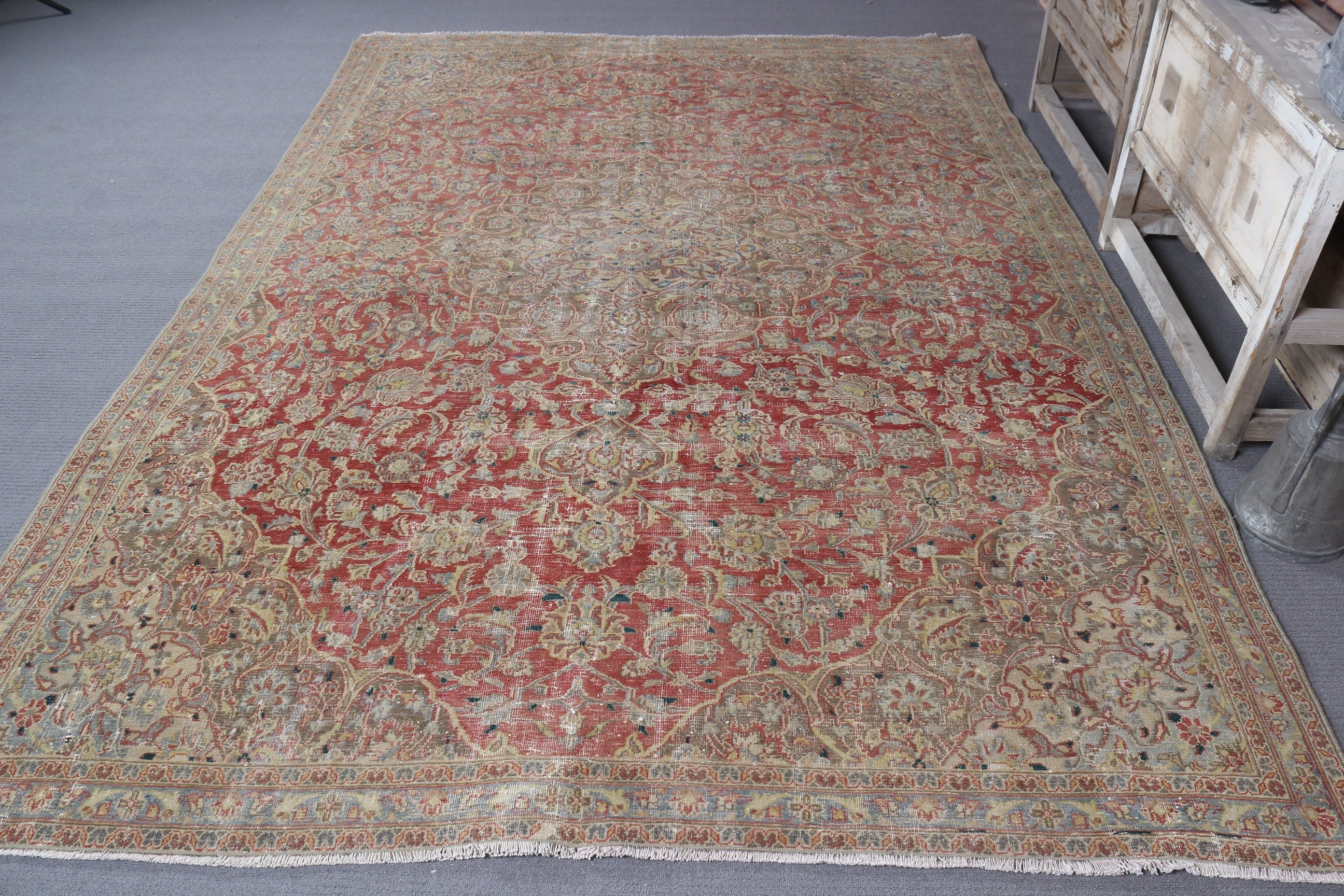 Antique Rug, Turkish Rug, Red Moroccan Rug, 6.8x9.5 ft Large Rugs, Rugs for Salon, Wool Rug, Vintage Rug, Living Room Rug, Bedroom Rug