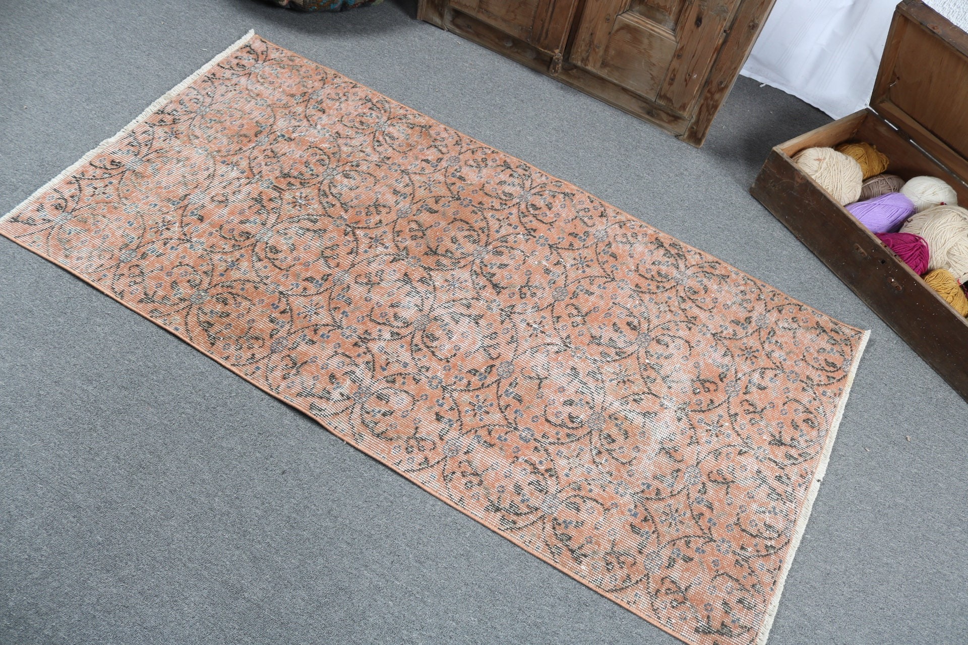 Modern Rugs, Orange Antique Rug, Bedroom Rug, Vintage Rug, 2.8x5.5 ft Accent Rug, Nursery Rug, Turkish Rugs, Rugs for Entry, Anatolian Rugs