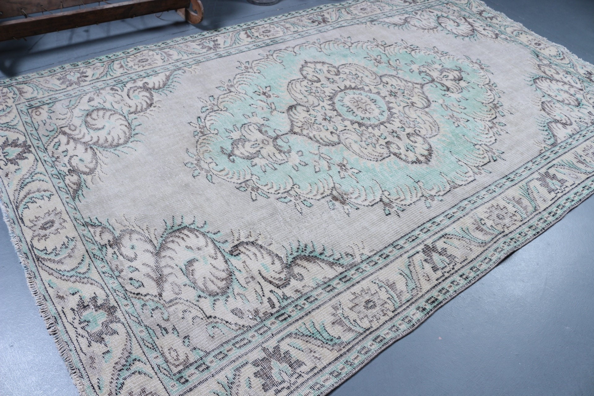 Vintage Halı, Fas Halısı, Yemek Odası Halısı, Yeşil Anadolu Halıları, Boho Halısı, Türk Halısı, Yün Halıları, 5.9x9.8 ft Büyük Halı, Oturma Odası Halıları