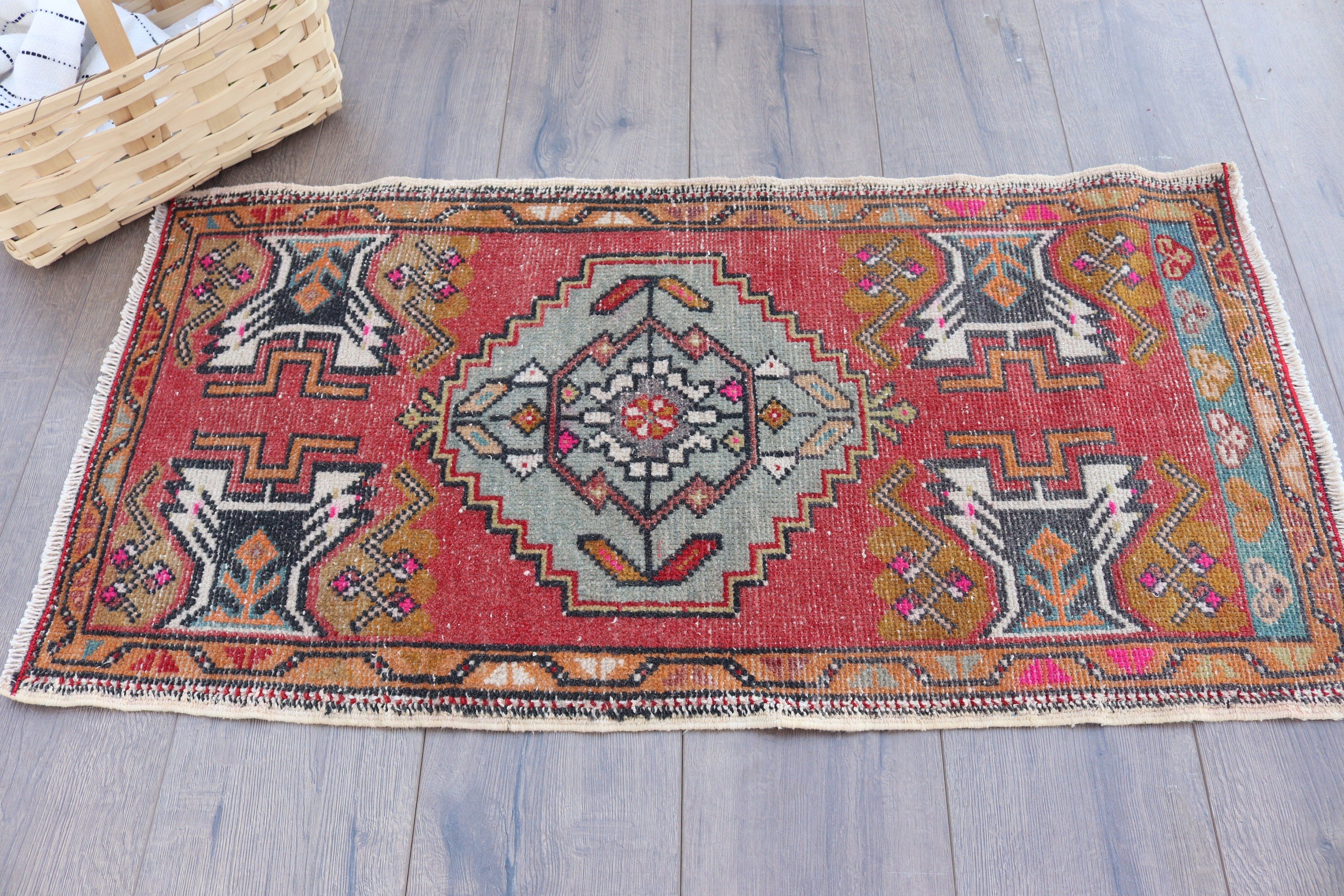 1.7x3.4 ft Small Rugs, Turkish Rug, Decorative Rug, Wall Hanging Rug, Red Cool Rug, Geometric Rugs, Nursery Rugs, Antique Rugs, Vintage Rug