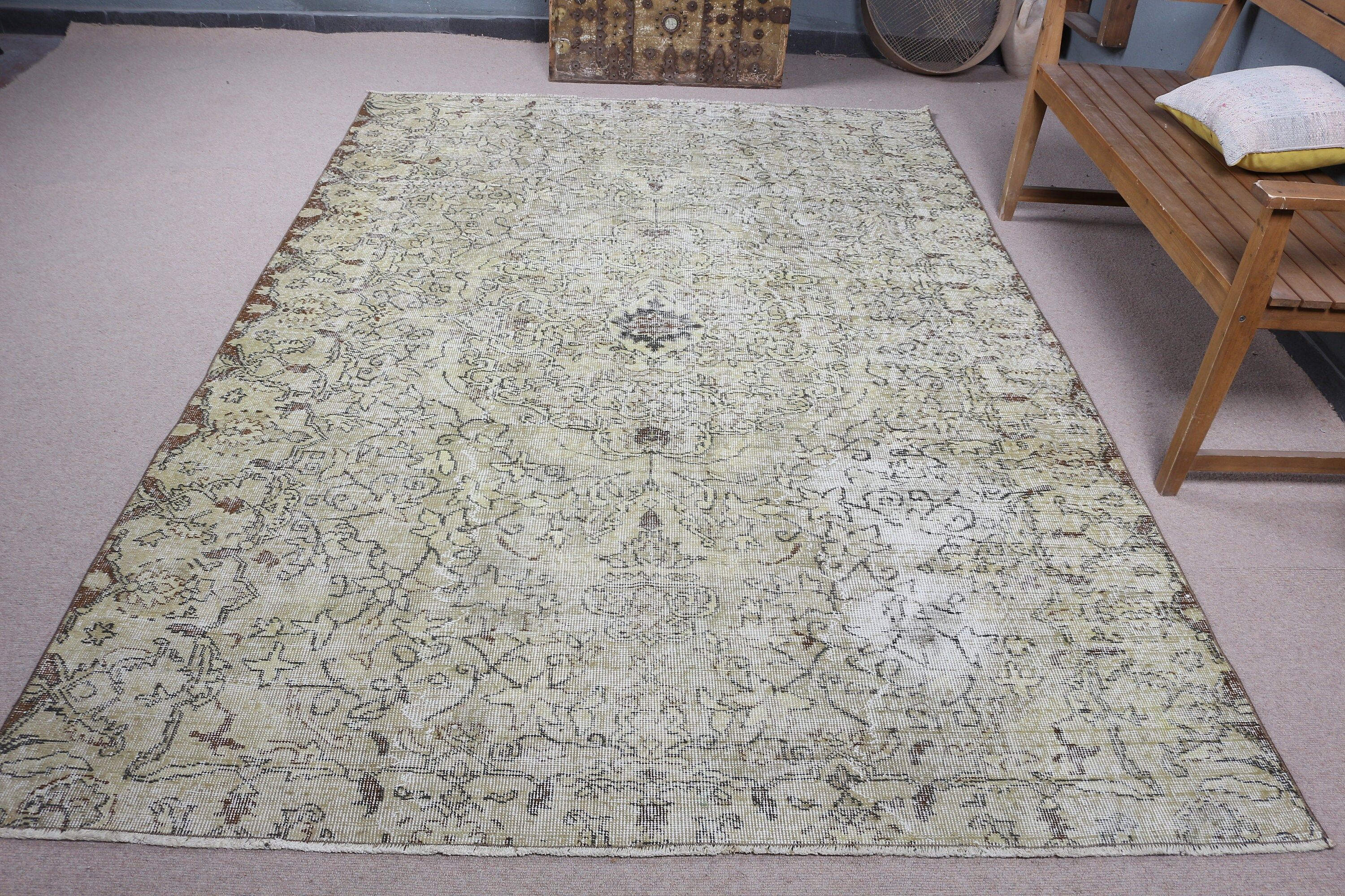 6.2x9.1 ft Large Rugs, Anatolian Rug, Oushak Rugs, Pastel Rug, Vintage Rug, Living Room Rug, Turkish Rug, Salon Rugs, Green Kitchen Rug