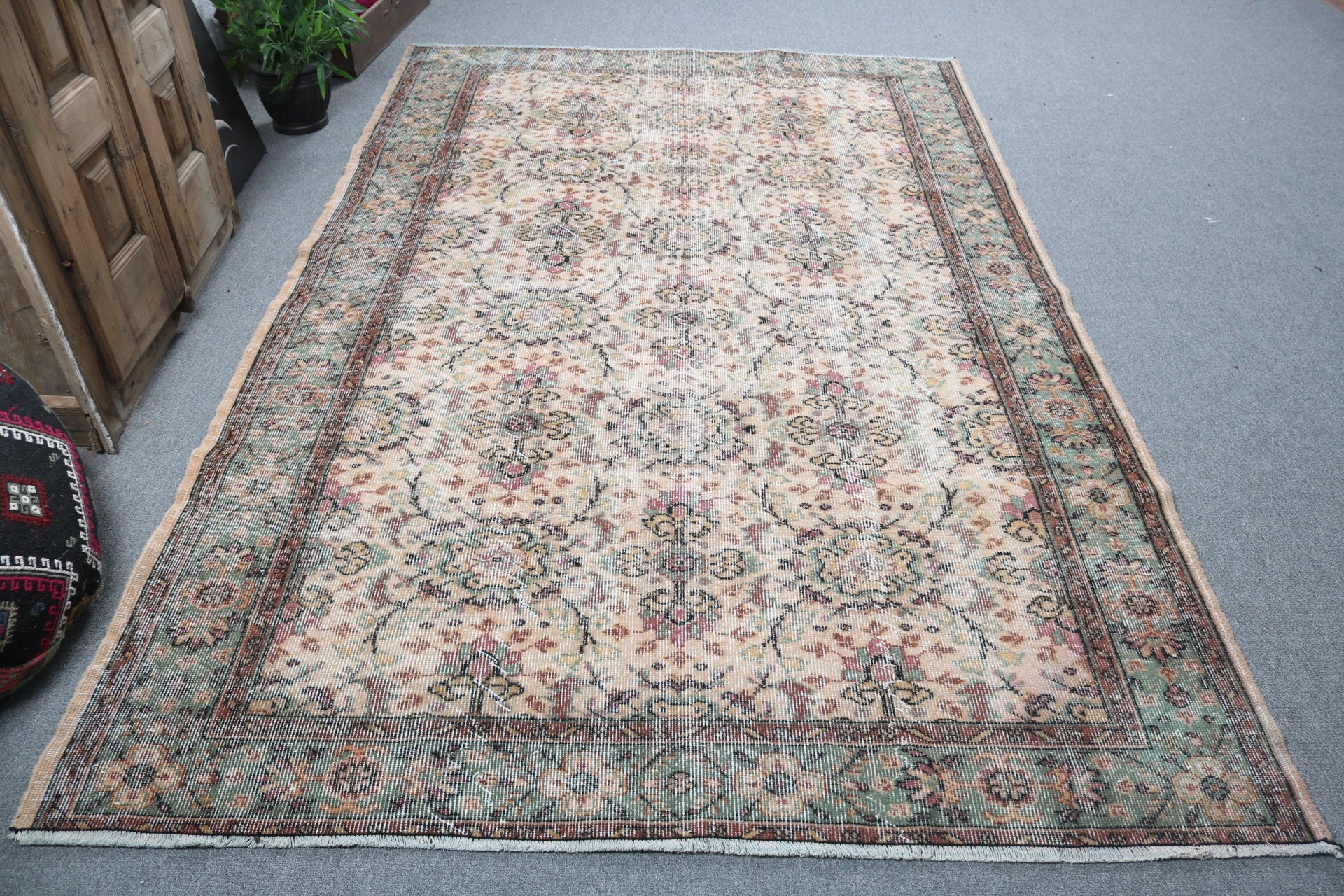 Türk Halıları, Vintage Halı, Aztek Halıları, Antik Halı, 5,8x9,2 ft Büyük Halılar, Kahverengi Anadolu Halıları, Büyük Oushak Halısı, Fas Halısı, Salon Halıları