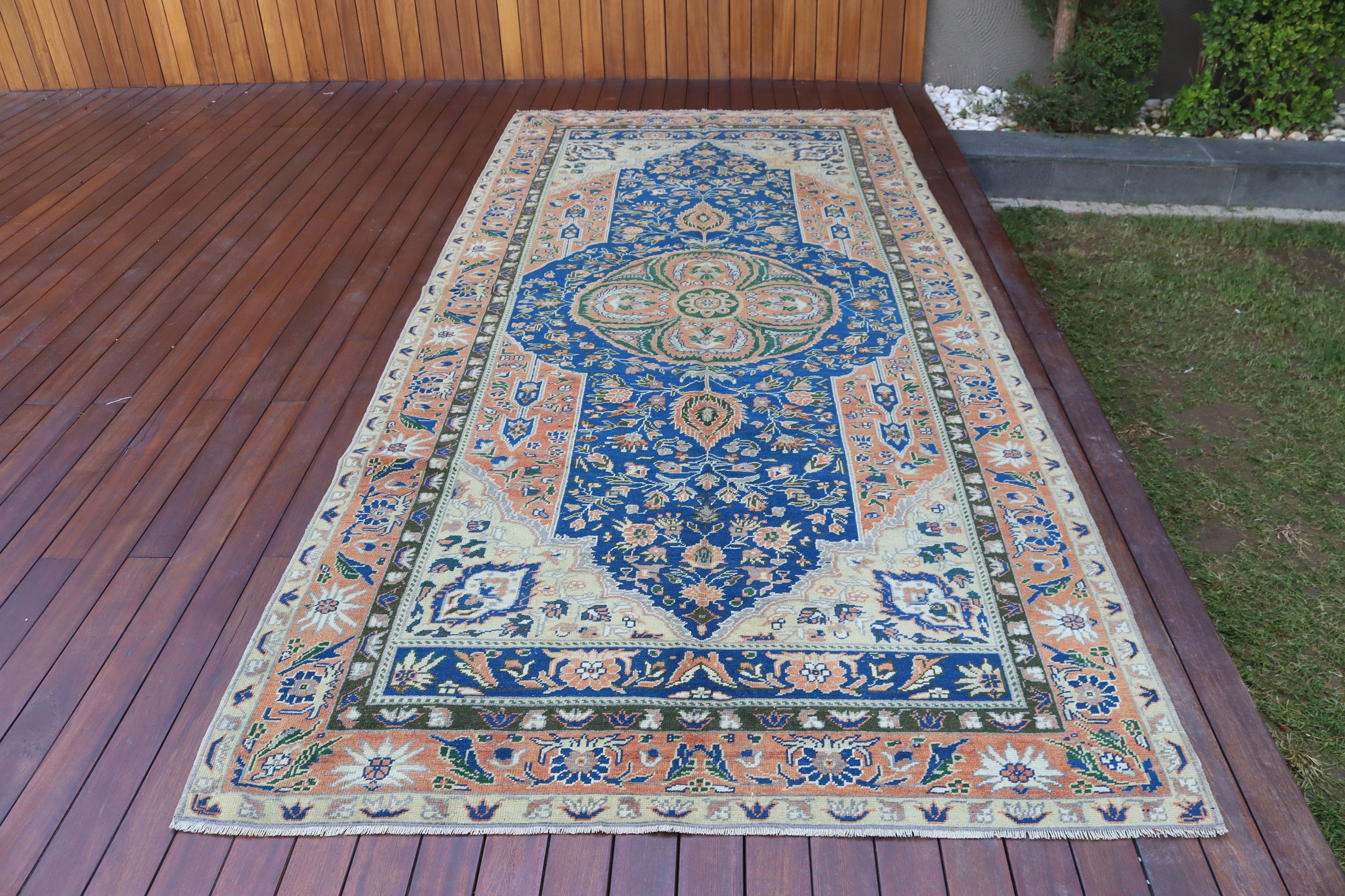 Türk Halısı, Oturma Odası Halısı, Egzotik Halı, 5.1x11.3 ft Büyük Halı, Mavi Anadolu Halısı, Vintage Halı, Oushak Halıları, Yatak Odası Halıları, Geometrik Halılar