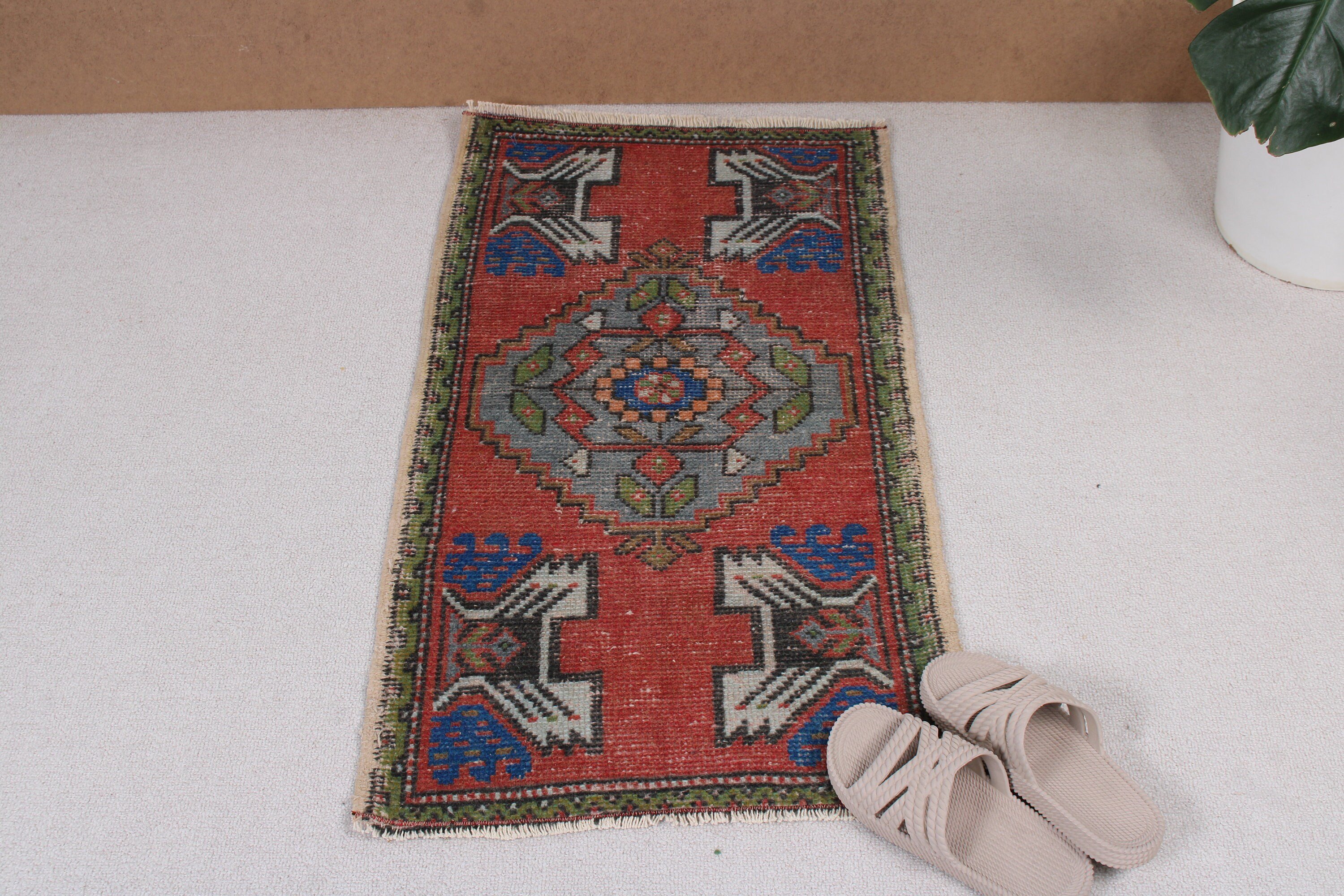 Turkish Rugs, Turkey Rug, Door Mat Rugs, Vintage Rug, Cool Rugs, Floor Rug, 1.7x3 ft Small Rugs, Red Floor Rug, Bathroom Rug, Rugs for Bath