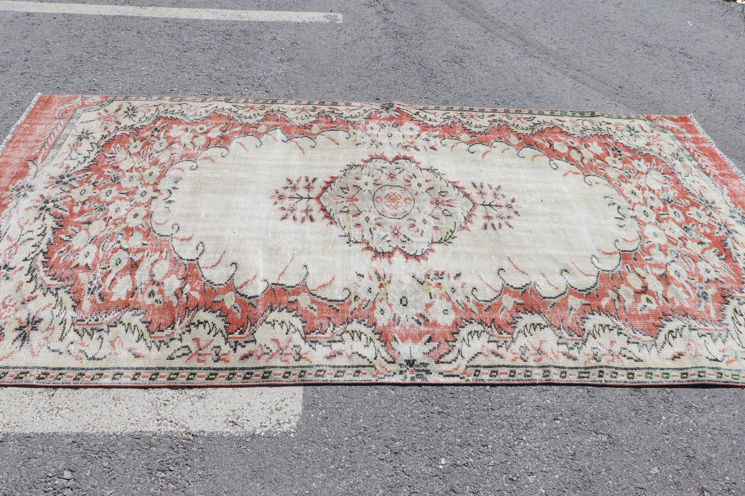 5x9.5 ft Large Rugs, Living Room Rug, Turkish Rug, Orange Antique Rugs, Salon Rug, Vintage Rug, Natural Rugs, Kitchen Rugs, Bedroom Rug