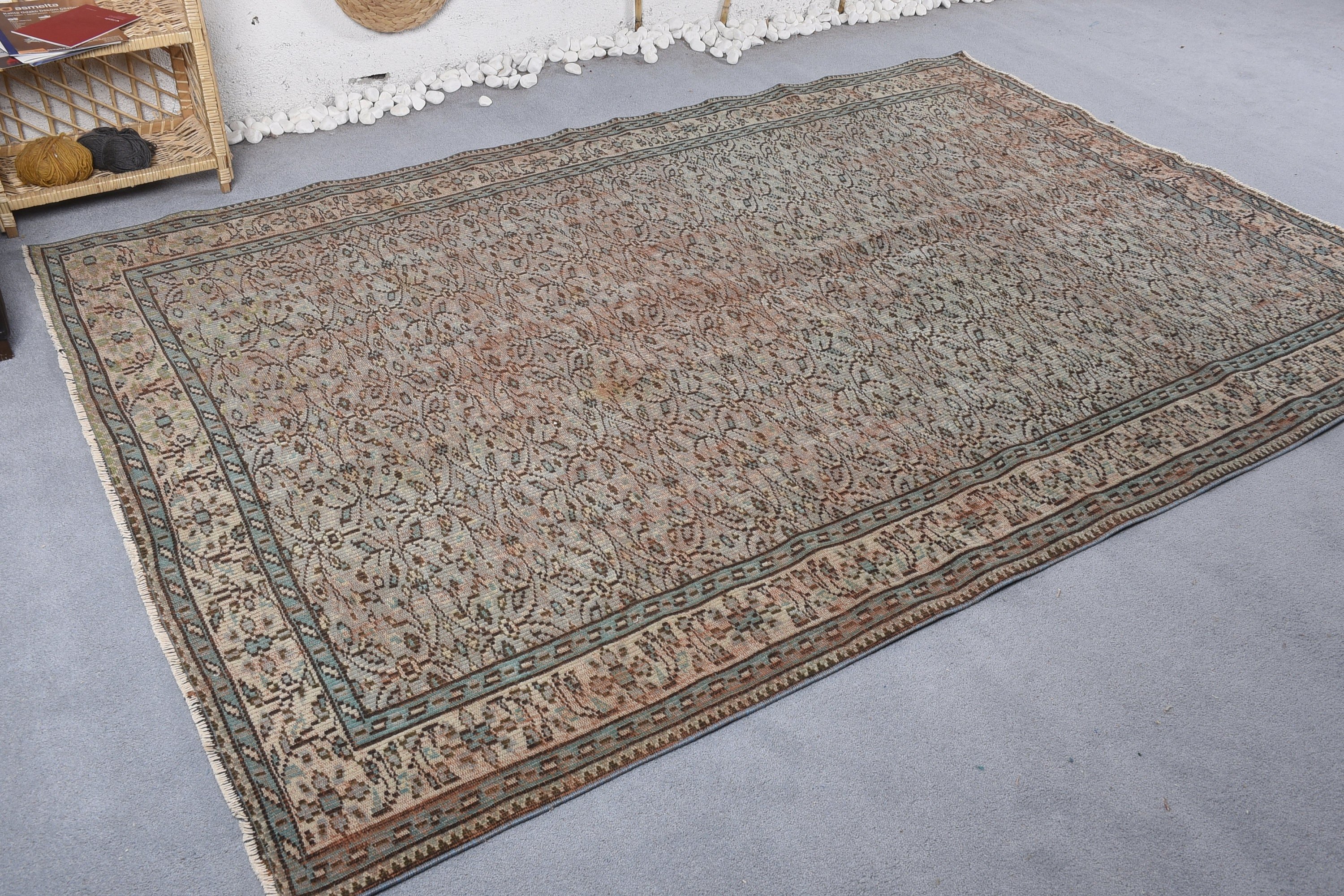 Oriental Rug, Dining Room Rug, Rugs for Bedroom, Turkish Rug, 5.9x8.9 ft Large Rugs, Pastel Rug, Vintage Rugs, Green Floor Rug, Bedroom Rug