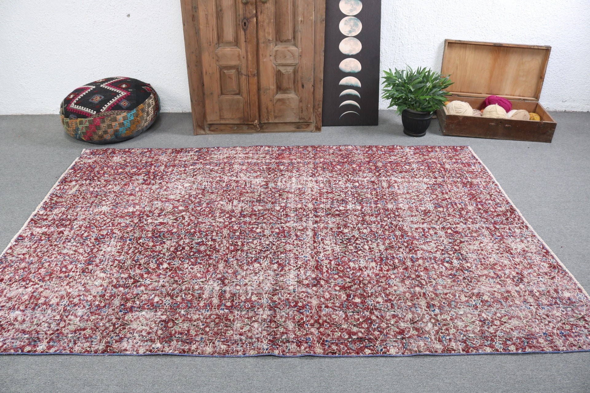 Büyük Vintage Halı, Boho Halılar, Vintage Halı, Lüks Halılar, Türk Halısı, Fas Halıları, Kırmızı Yatak Odası Halıları, Salon Halıları, 5,5x8,2 ft Büyük Halı