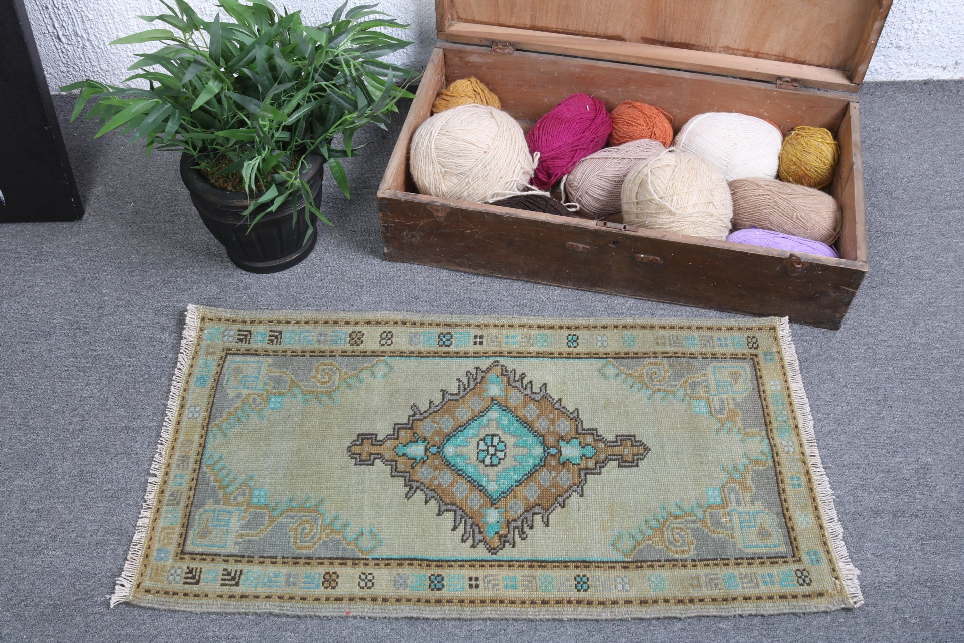 Boho Halı, Türk Halısı, Vintage Halılar, Yeşil Açıklama Halıları, Düz Dokuma Halılar, 1.6x3 ft Küçük Halı, Banyo Halısı, Küçük Vintage Halılar