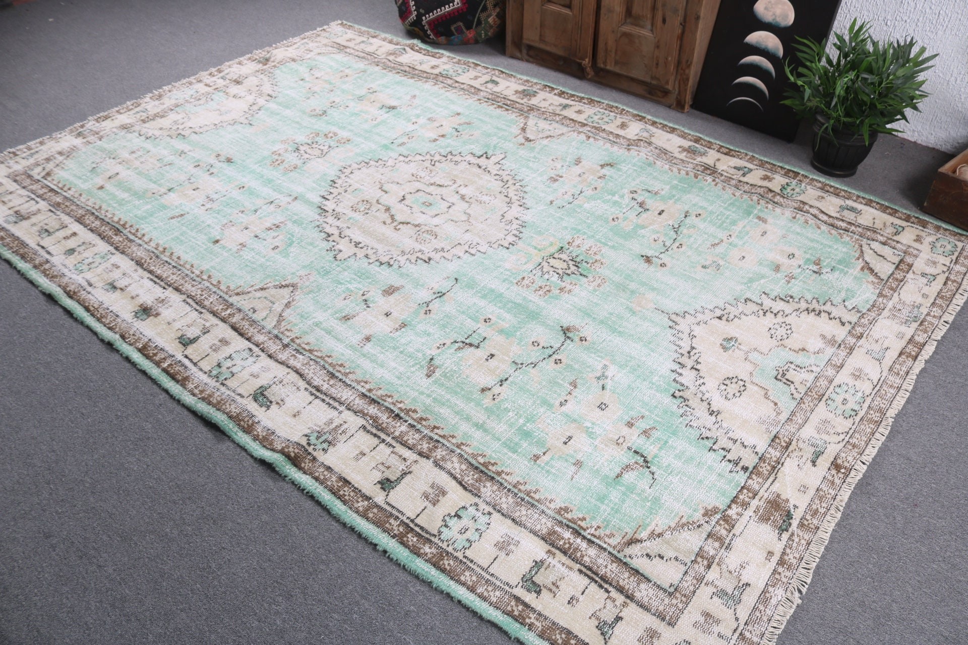 Oturma Odası Halısı, Kabile Halısı, Yeşil Soğuk Halı, Mutfak Halısı, Türk Halıları, Büyük Boho Halısı, Vintage Halı, Fas Halıları, 6,3x9,4 ft Büyük Halılar