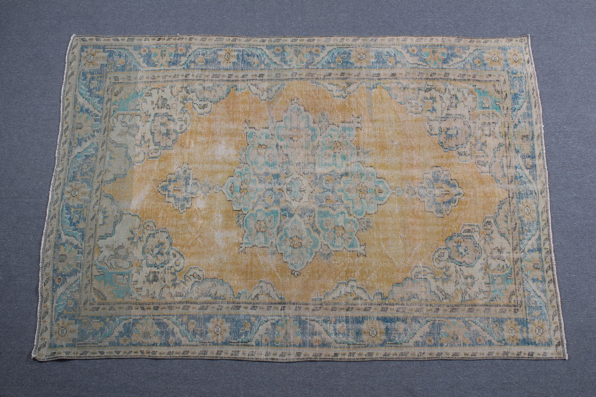 Vintage Halılar, 5.9x8.6 ft Büyük Halı, Oturma Odası Halısı, Türk Halısı, Yatak Odası Halısı, Oryantal Halı, Mutfak Halısı, Yurt Halısı, Sarı Yün Halılar