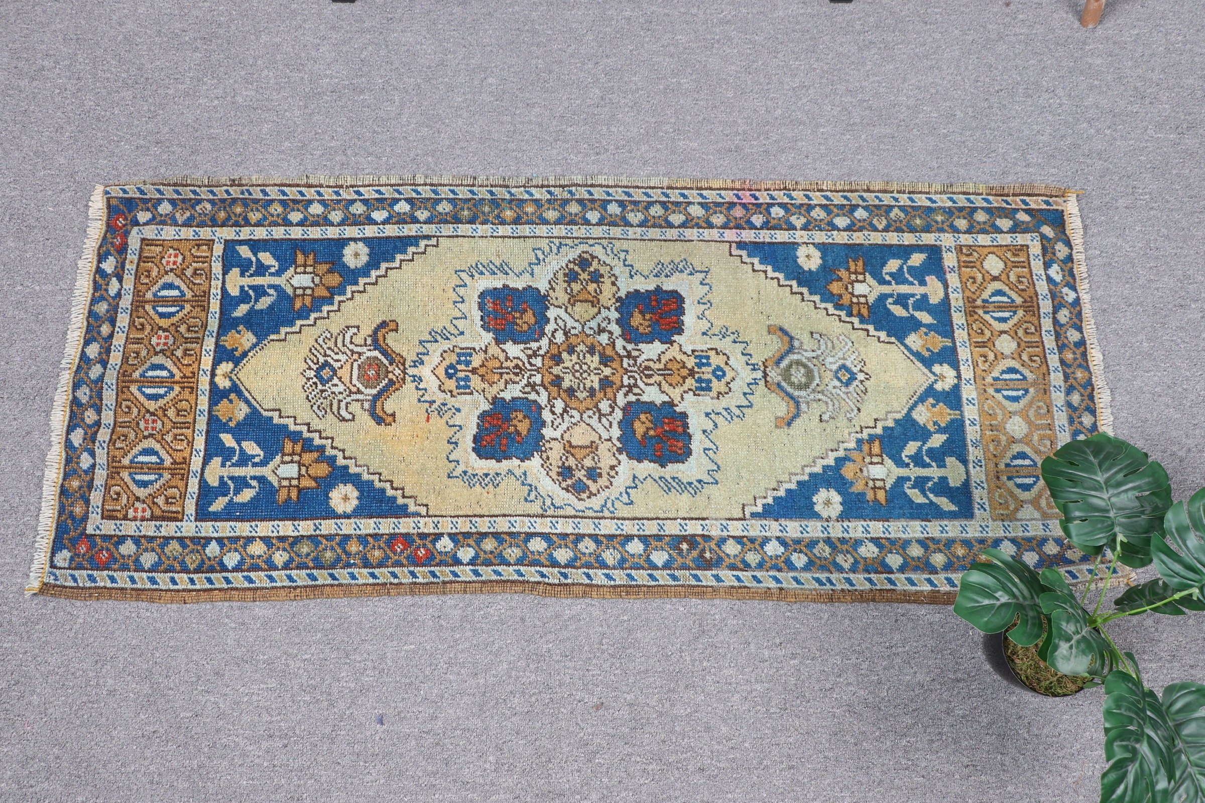 Blue Home Decor Rug, Turkish Rug, Car Mat Rugs, Anatolian Rug, Wall Hanging Rug, Floor Rug, 1.8x4.1 ft Small Rug, Oriental Rug, Vintage Rug
