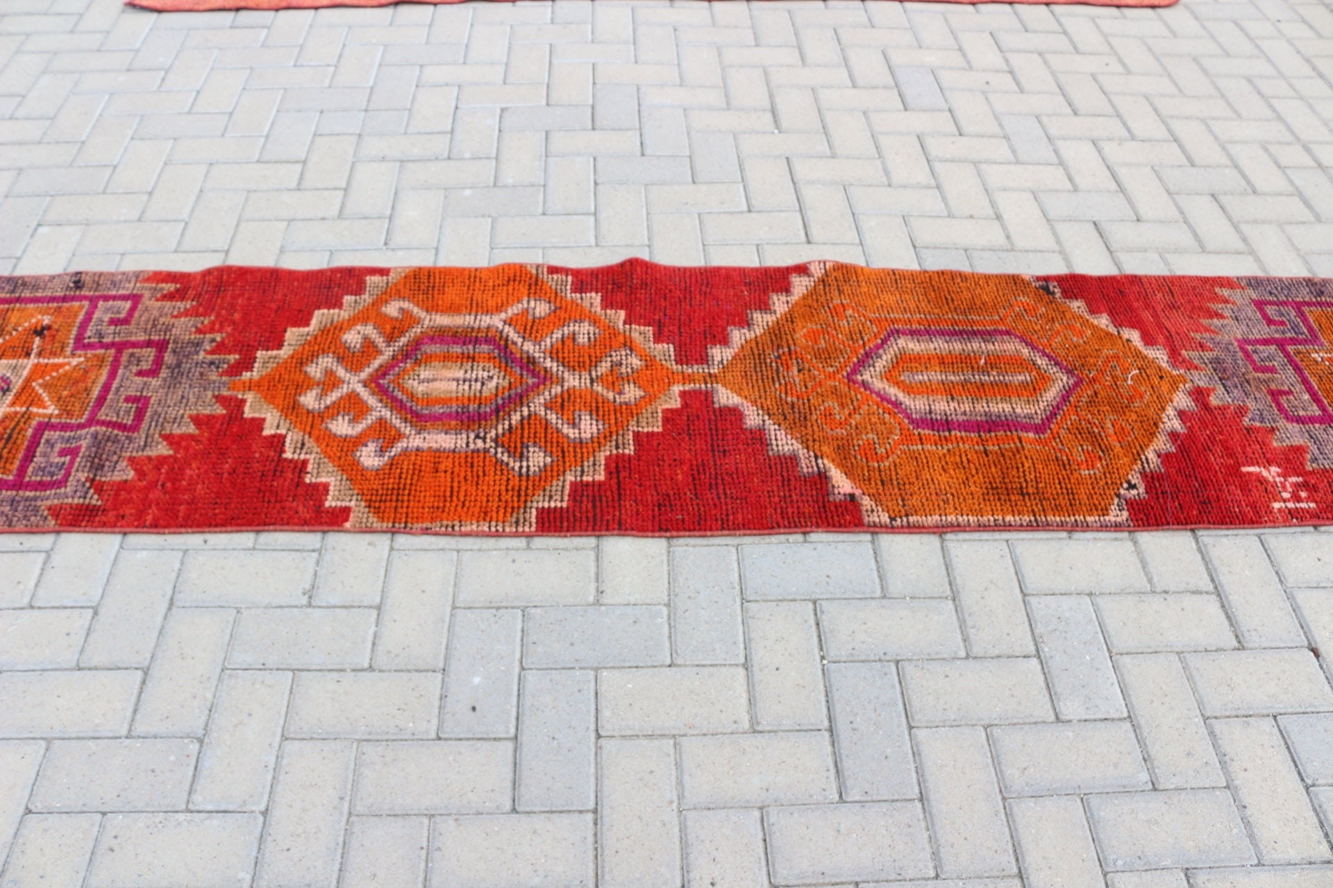 Koridor Halısı, Merdiven Halıları, Vintage Halılar, Mutfak Halısı, Kırmızı 2x12,1 ft Runner Halısı, Mutfak Halıları, Türk Halısı, Oushak Halıları