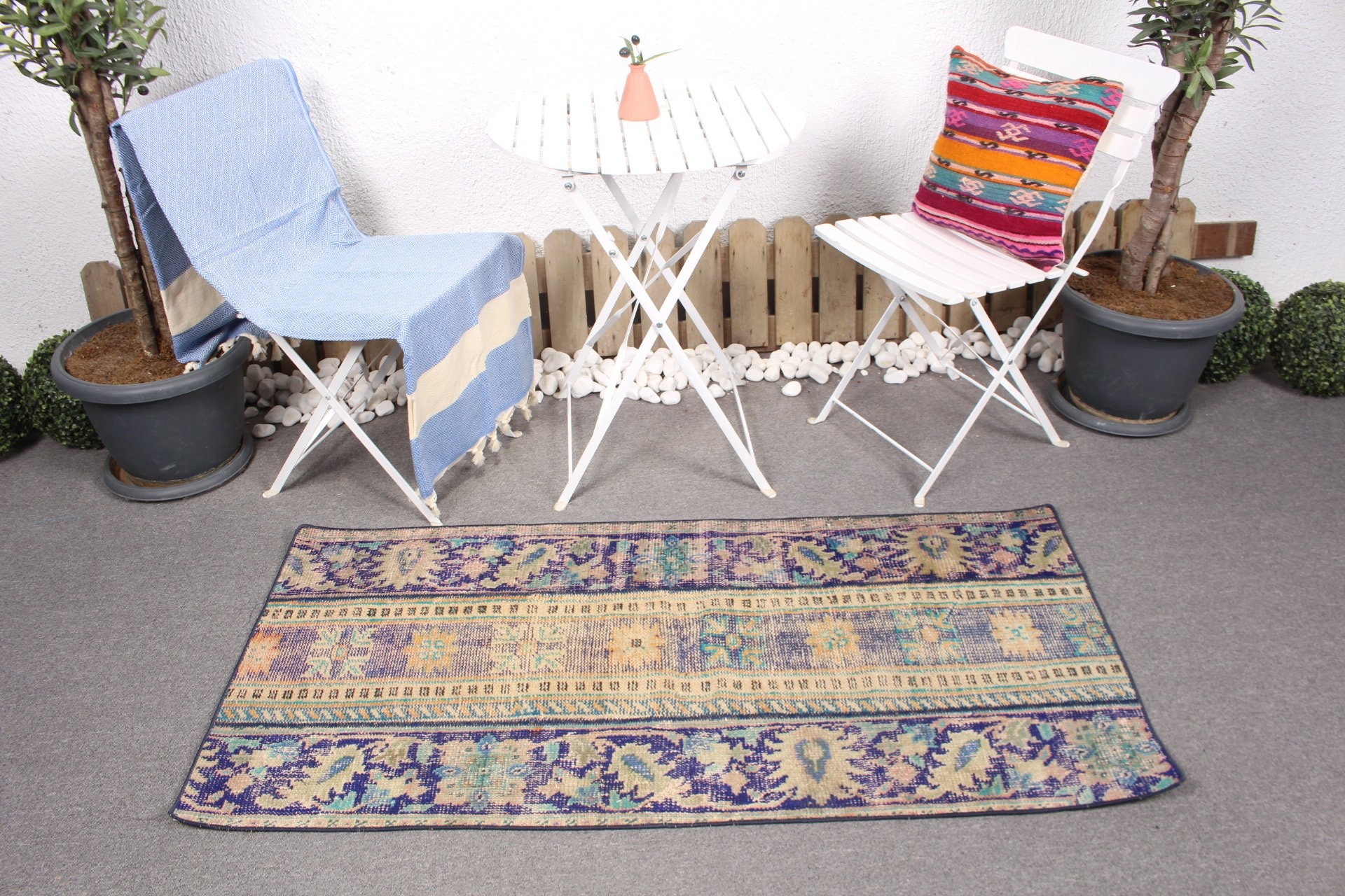 Vintage Halılar, Mavi Antika Halı, 2,4x5 ft Küçük Halı, Fas Halısı, Giriş Halıları, Duvara Asılı Halı, Yün Halı, Araba Paspas Halısı, Türk Halıları