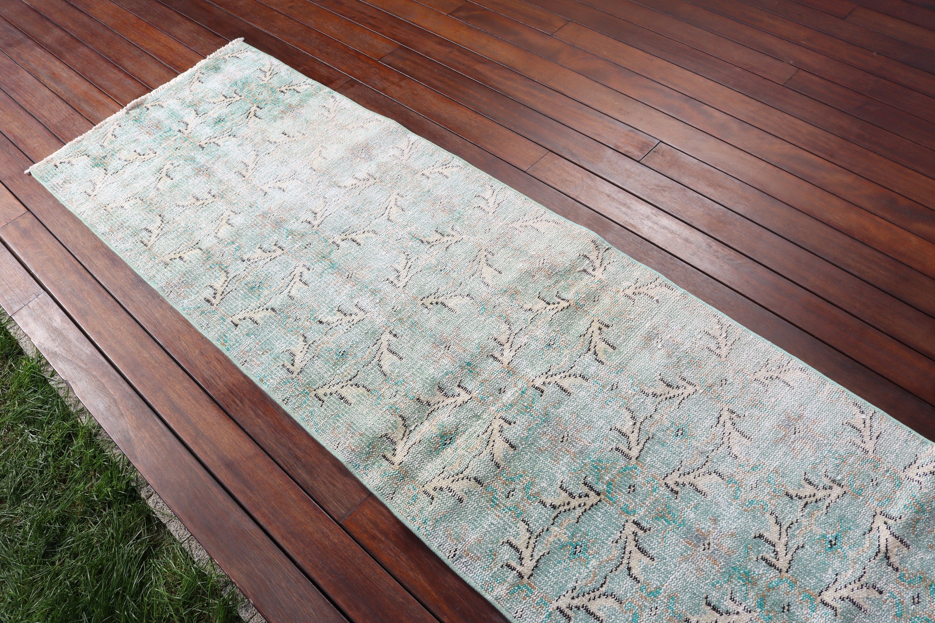 Yer Halısı, Vintage Halı, Mutfak Halısı, Türk Halıları, 2.3x8.4 ft Runner Halıları, Yeşil Ev Dekorasyonu Halısı, Koridor Halıları, Ev Dekorasyonu Halısı, Etnik Halılar