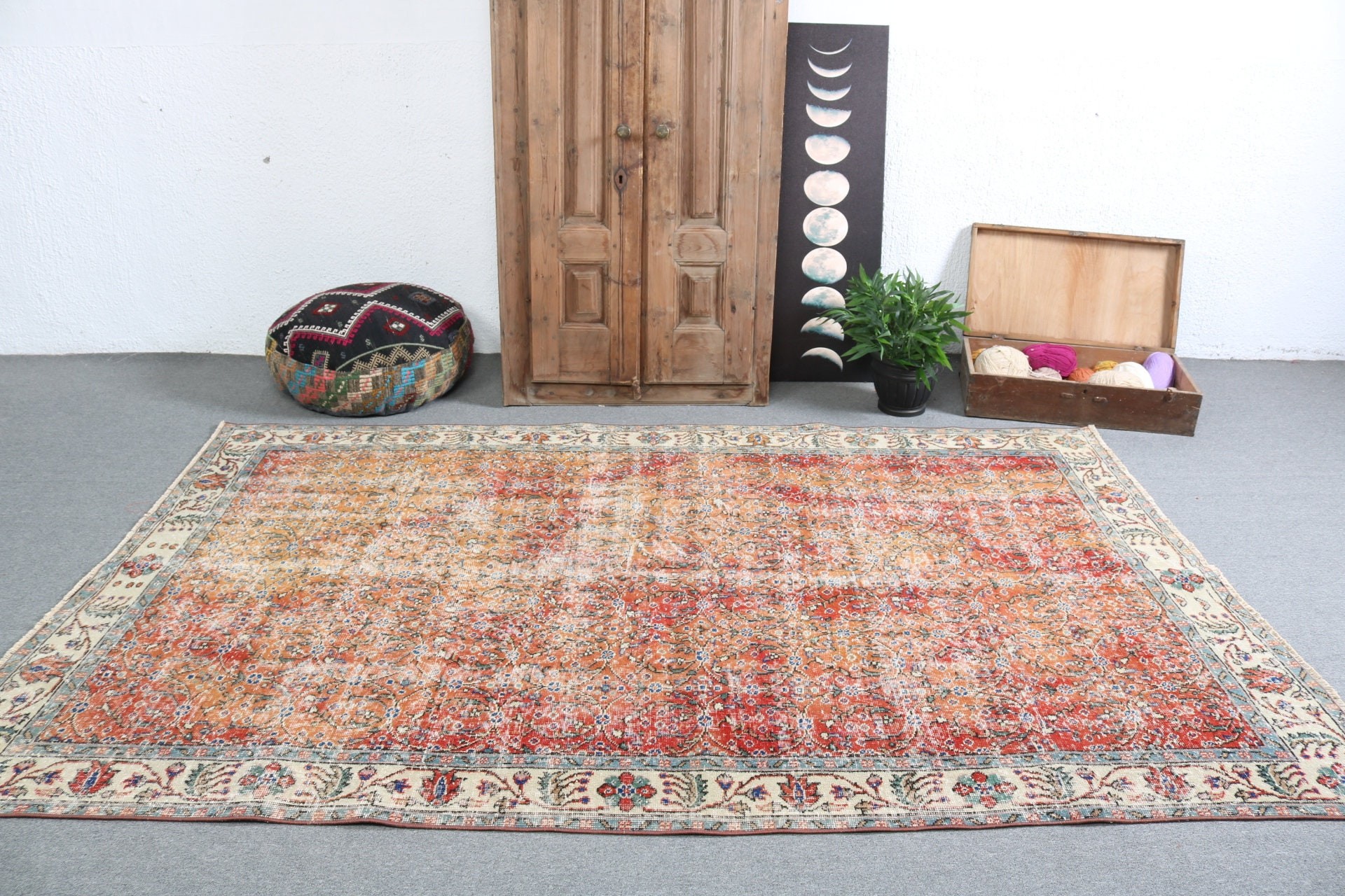 Dining Room Rugs, Neutral Rugs, Vintage Rugs, Orange Flatweave Rugs, 5.7x9.1 ft Large Rugs, Turkish Rugs, Large Vintage Rug, Modern Rug