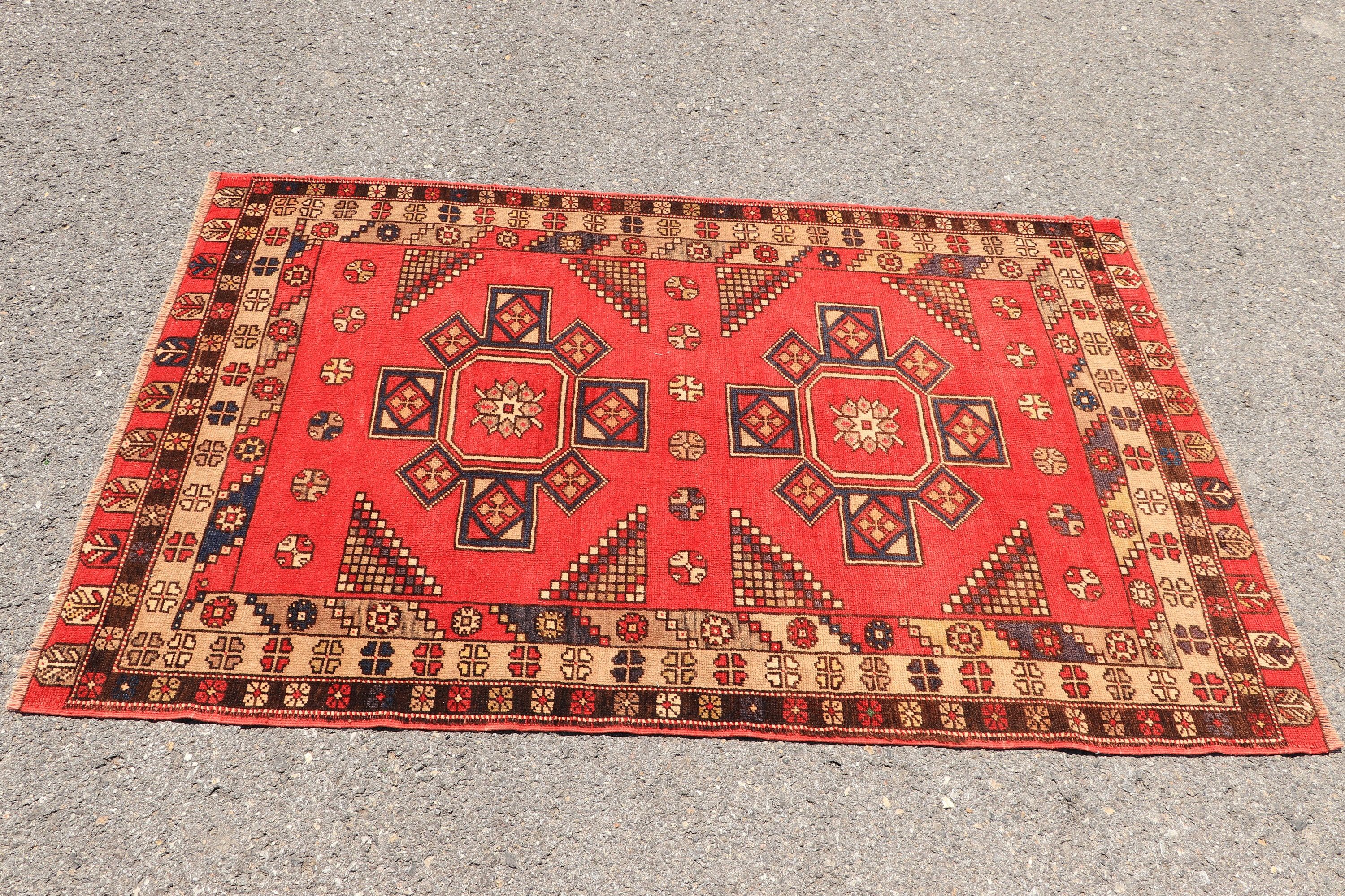 Antique Rug, Bedroom Rugs, 3.6x5.5 ft Accent Rug, Kitchen Rug, Designer Rug, Turkish Rugs, Red Moroccan Rug, Oriental Rugs, Vintage Rug