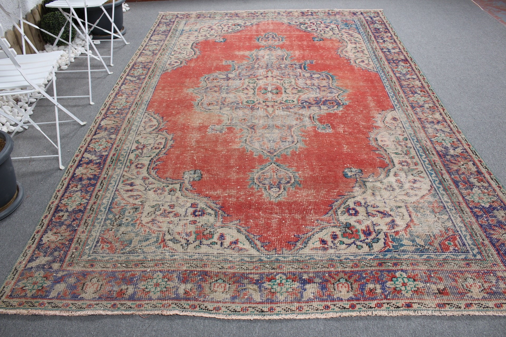 Oturma Odası Halıları, Türk Halısı, Yer Halısı, Fas Halısı, Salon Halıları, Salon Halısı, Vintage Halı, Kırmızı Oushak Halısı, 7.3x10.4 ft Büyük Boy Halı