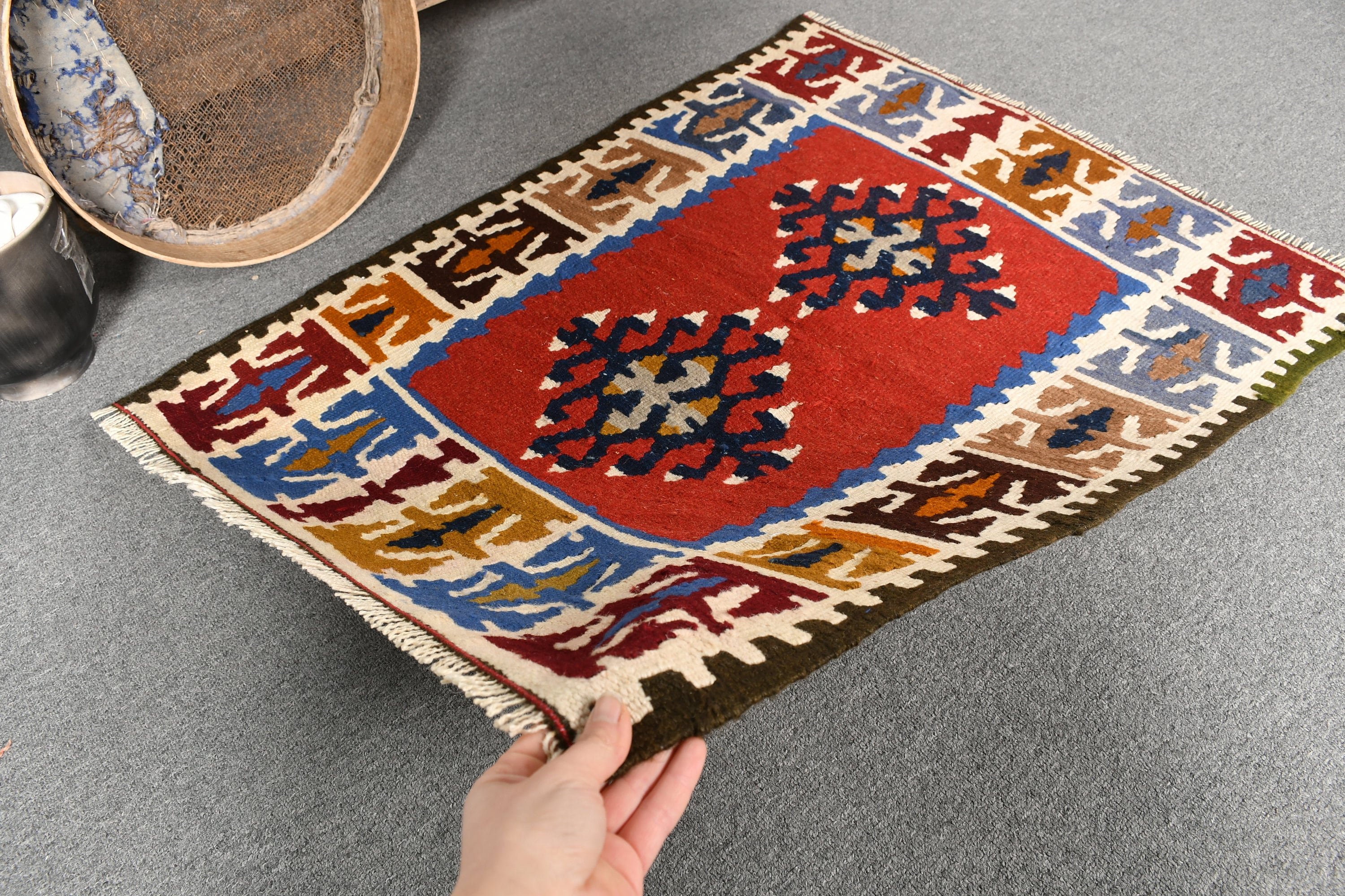 Giriş Halıları, Vintage Halı, Yer Halıları, Oryantal Halı, Yatak Odası Halısı, Türk Halısı, Aztek Halısı, Kilim, 2,5x3,2 ft Küçük Halı, Kırmızı Ev Dekor Halısı