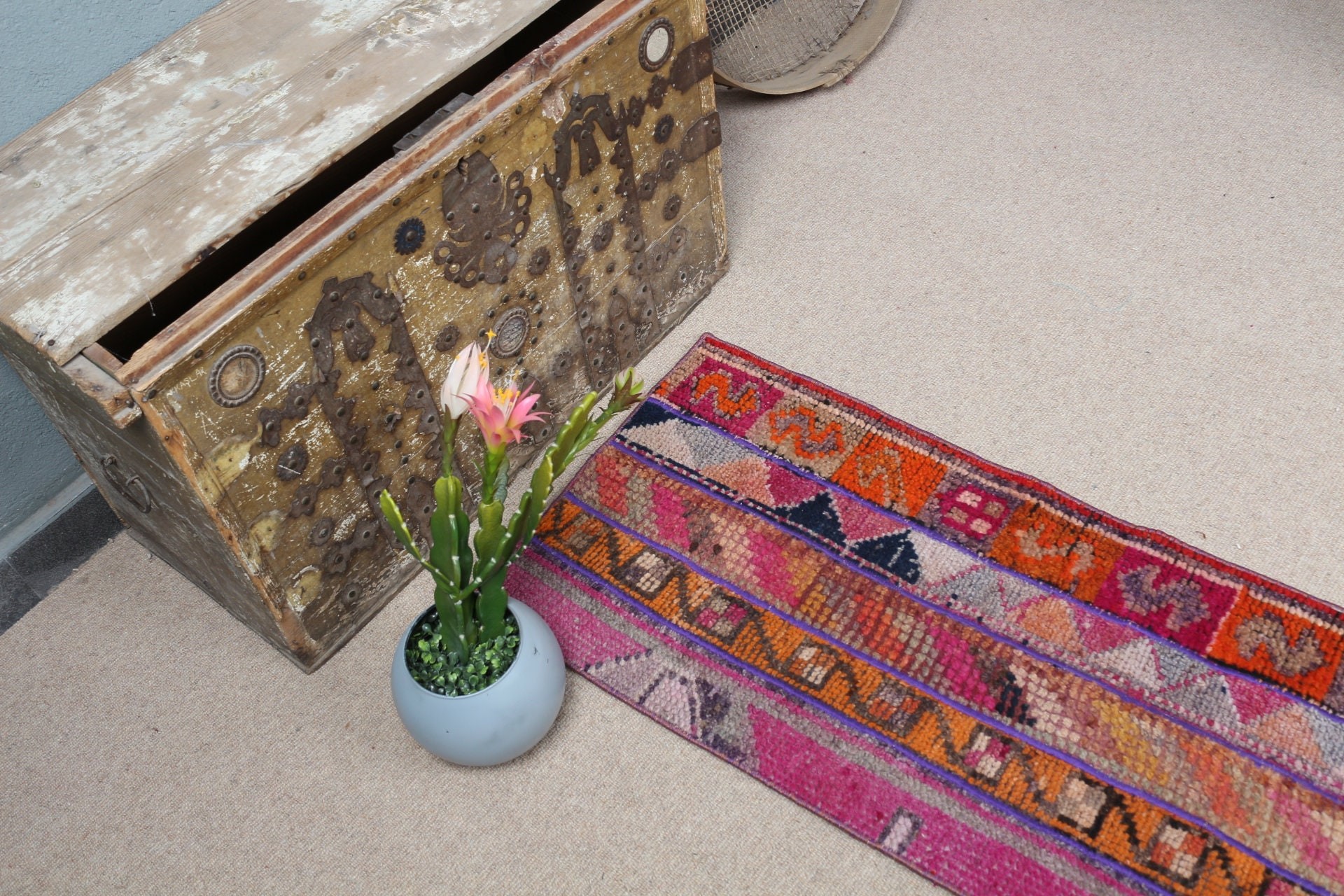 Rugs for Bedroom, Vintage Rug, Floor Rugs, Turkish Rug, Oriental Rug, Door Mat Rugs, Orange Wool Rug, 1.6x3.2 ft Small Rug, Entry Rug