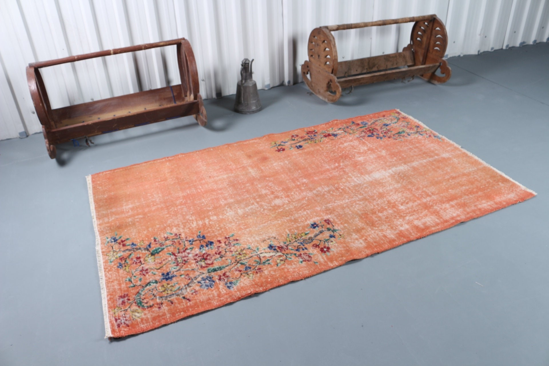 Vintage Halı, Retro Halılar, 3.9x9.9 ft Runner Halı, Turuncu Ev Dekorasyonu Halısı, Koridor Halısı, Türk Halısı, Oushak Halıları, Mutfak Halıları, Havalı Halı