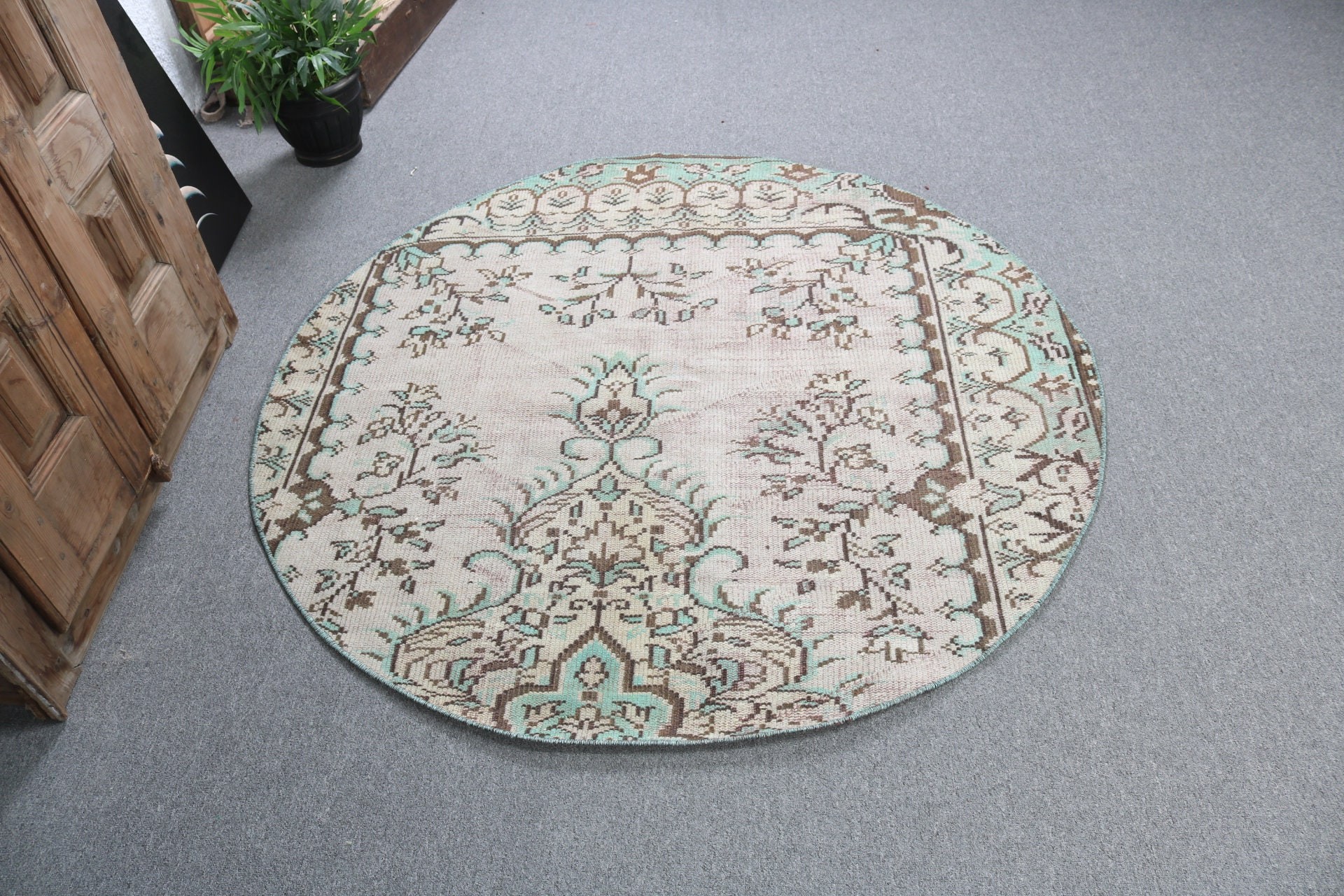 Boho Accent için Halılar, Yeşil Ev Dekorasyonu Halısı, Vintage Halılar, Giriş Halıları, 4.7x4.7 ft Accent Halı, El Dokuma Halı, Yatak Odası Halısı, Türk Halıları