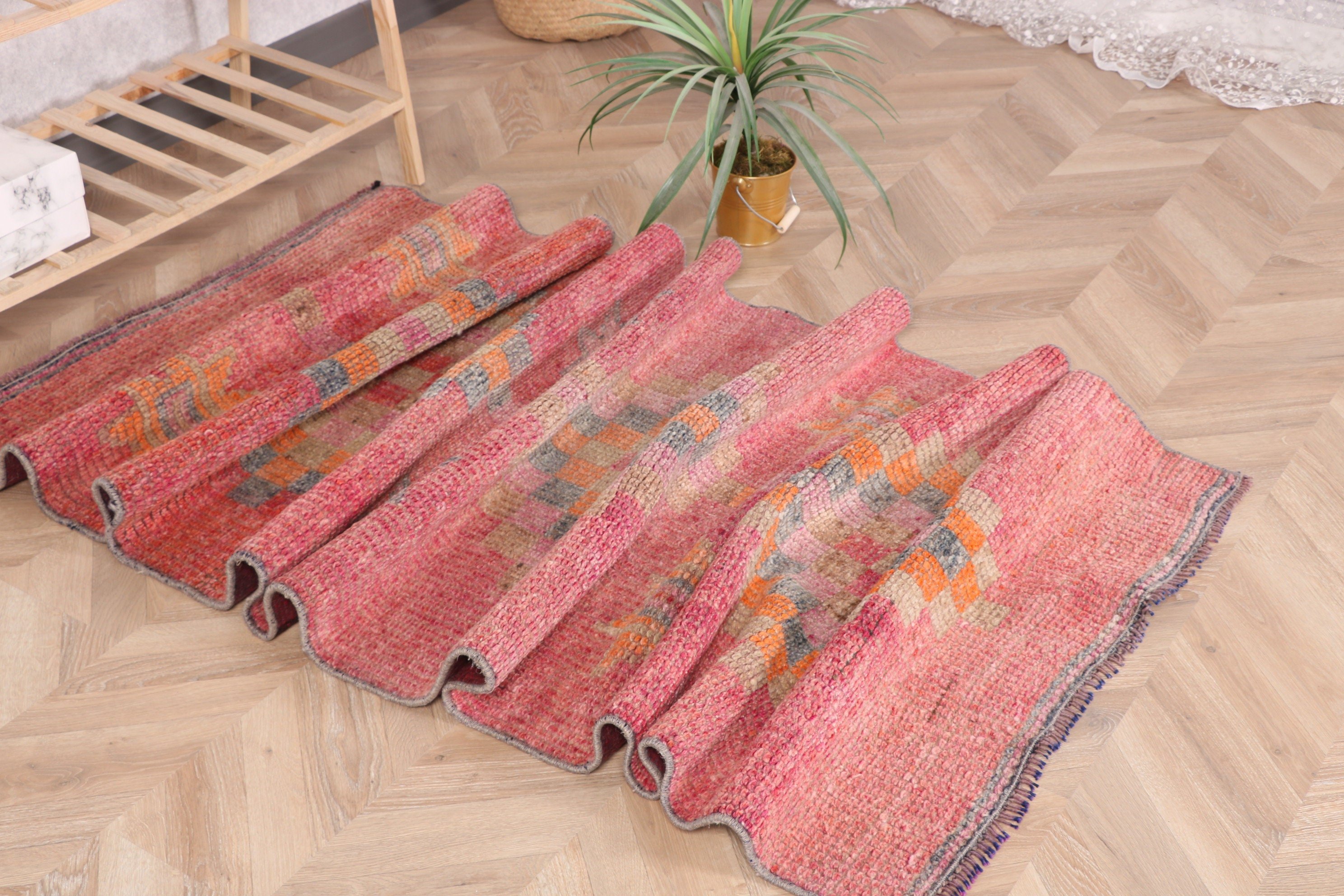 Yatak Odası Halısı, 2.9x8.5 ft Runner Halısı, Vintage Halılar, Koridor Halıları, Türk Halıları, Vintage Runner Halıları, Pembe Oryantal Halı, Fas Halısı