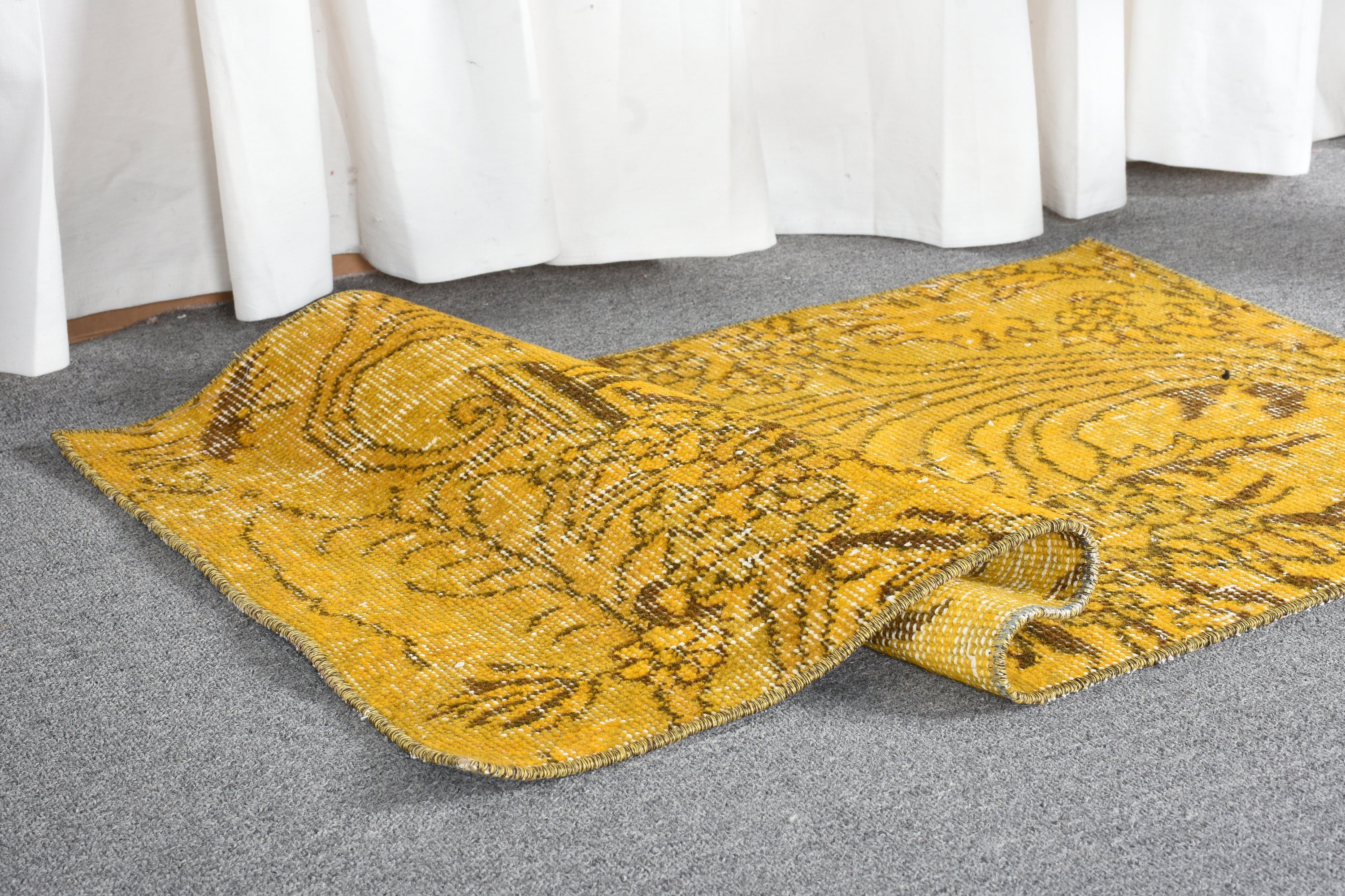 Cool Rug, 1.6x3.2 ft Small Rug, Wool Rug, Kitchen Rugs, Bath Rug, Rugs for Nursery, Vintage Rugs, Yellow Anatolian Rug, Turkish Rug