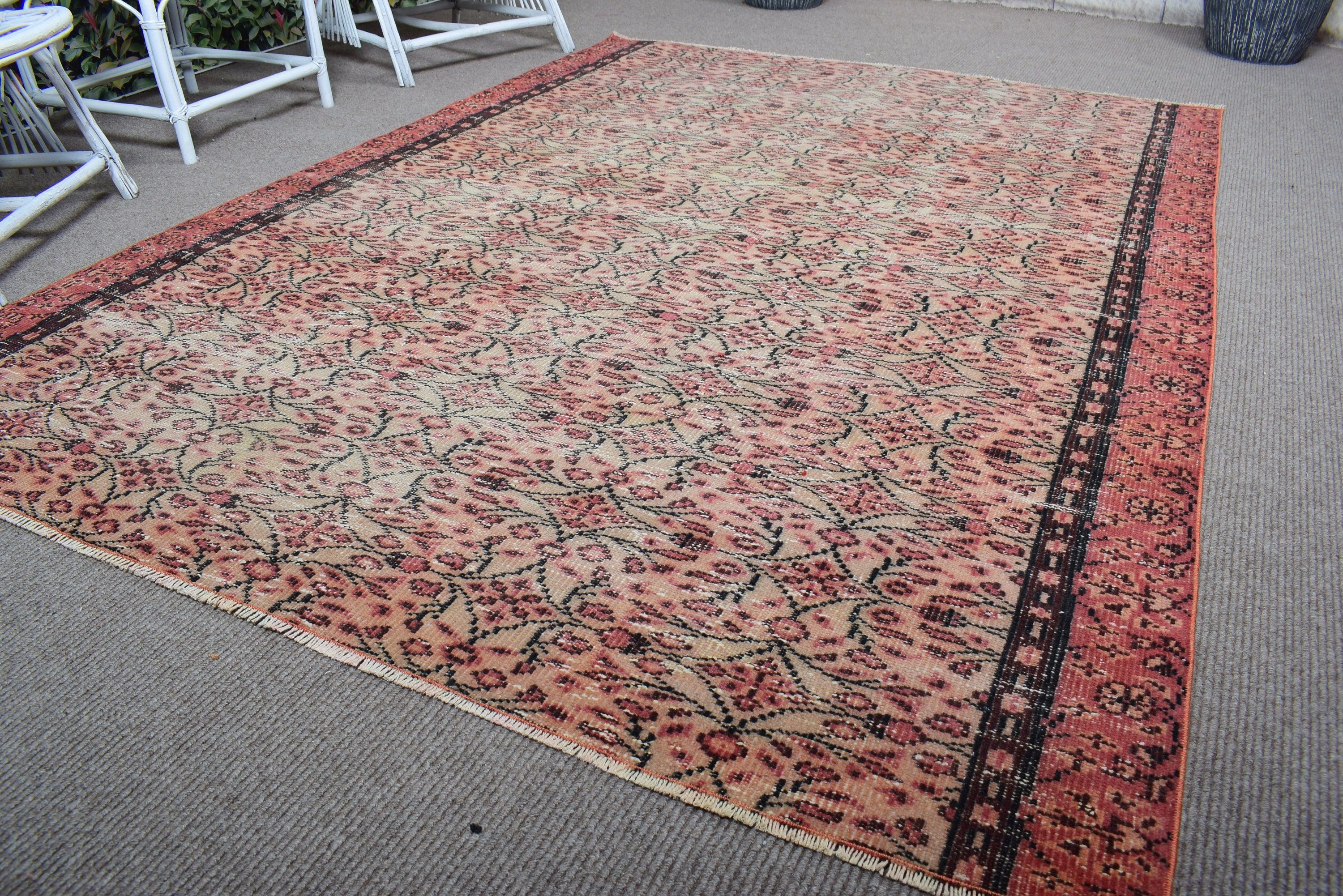 5.9x8 ft Large Rug, Floor Rugs, Vintage Rugs, Cool Rug, Turkish Rugs, Large Boho Rug, Dining Room Rugs, Red Kitchen Rugs