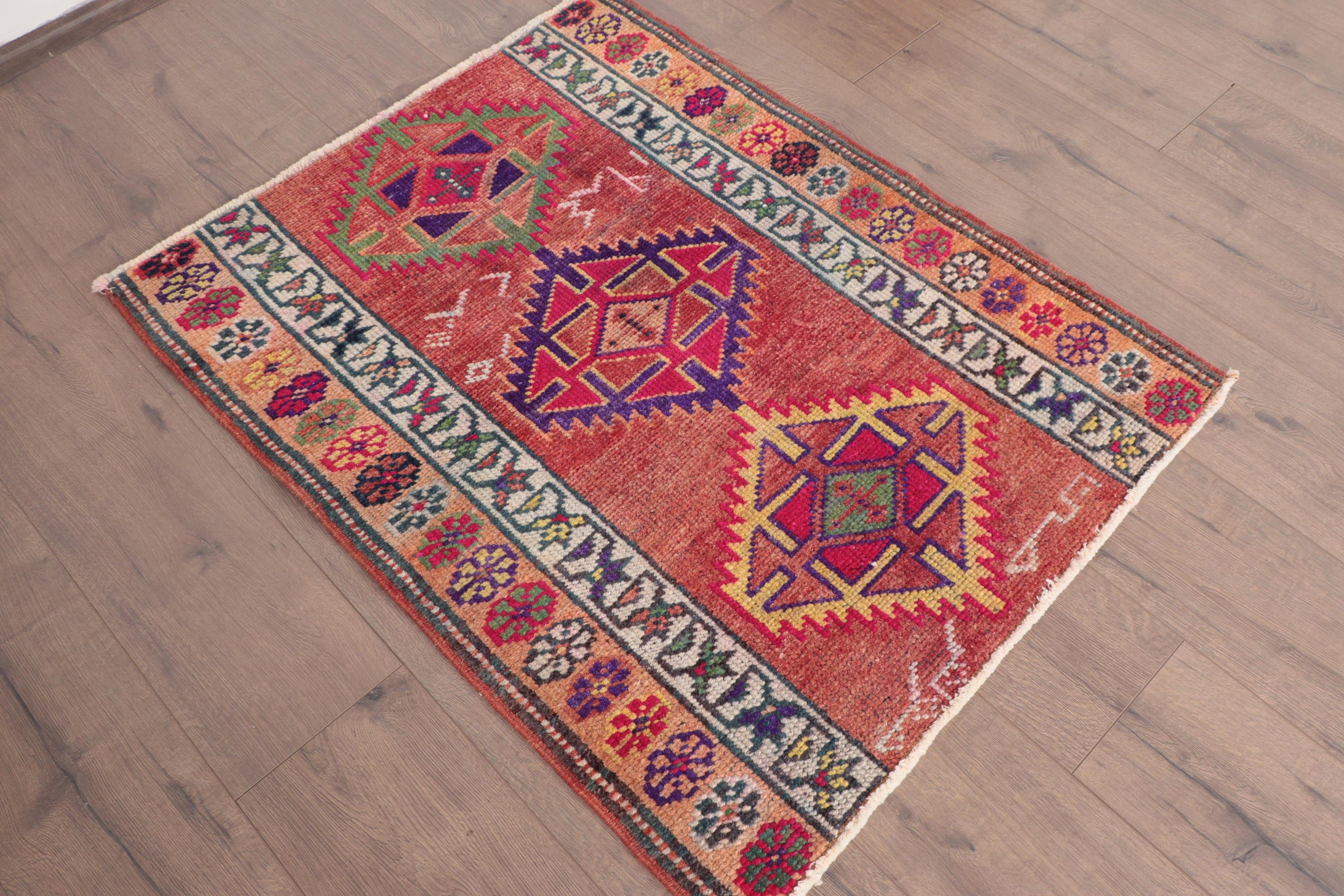 2,8x3,4 ft Küçük Halılar, Vintage Halı, Organik Halı, Küçük Boho Halıları, Turuncu Boho Halısı, Türk Halısı, Antika Halılar, Çocuk Halıları