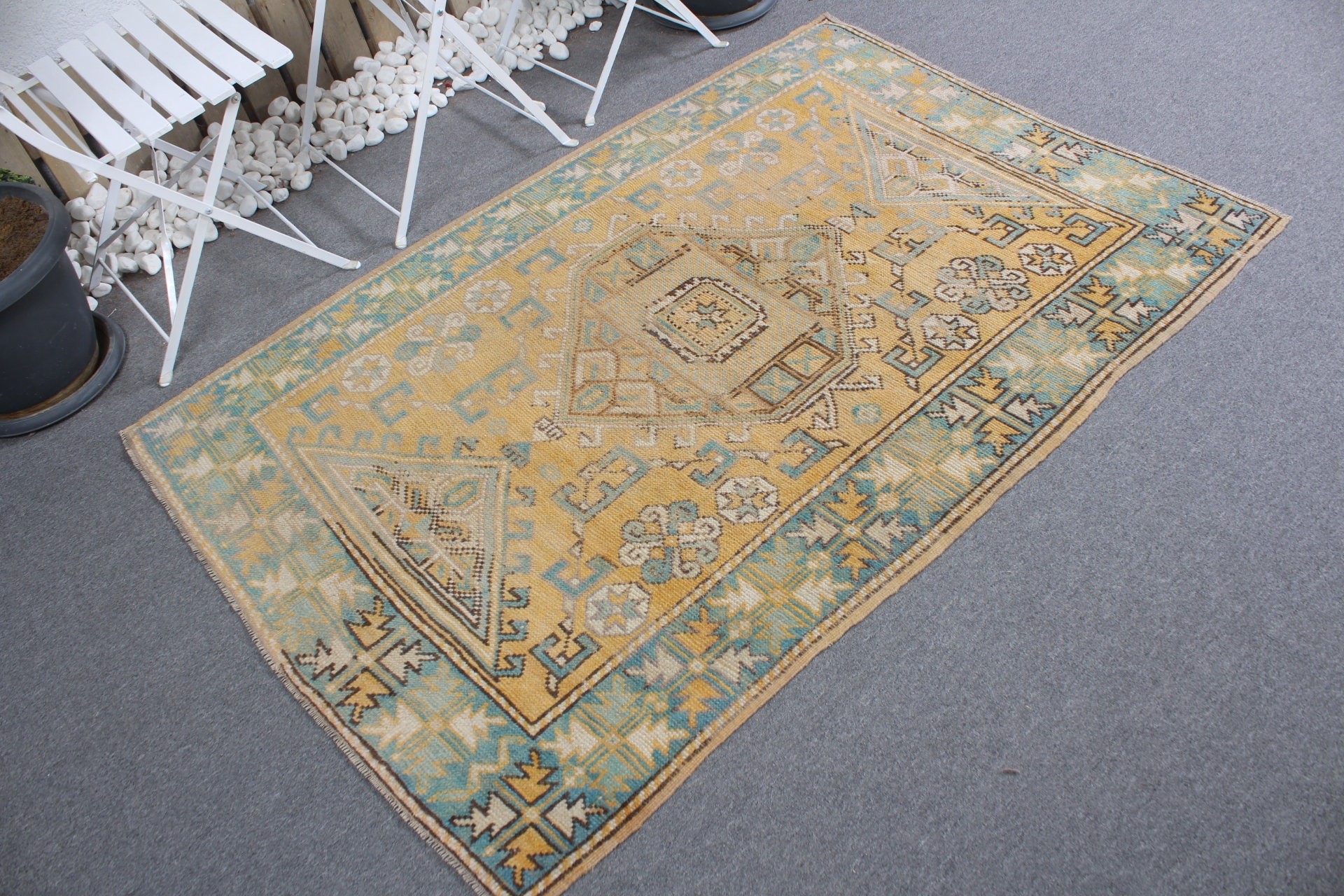 Yellow Floor Rug, Turkish Rug, Vintage Rug, 3.9x5.7 ft Accent Rug, Moroccan Rug, Nursery Rug, Muted Rug, Kitchen Rugs, Rugs for Kitchen