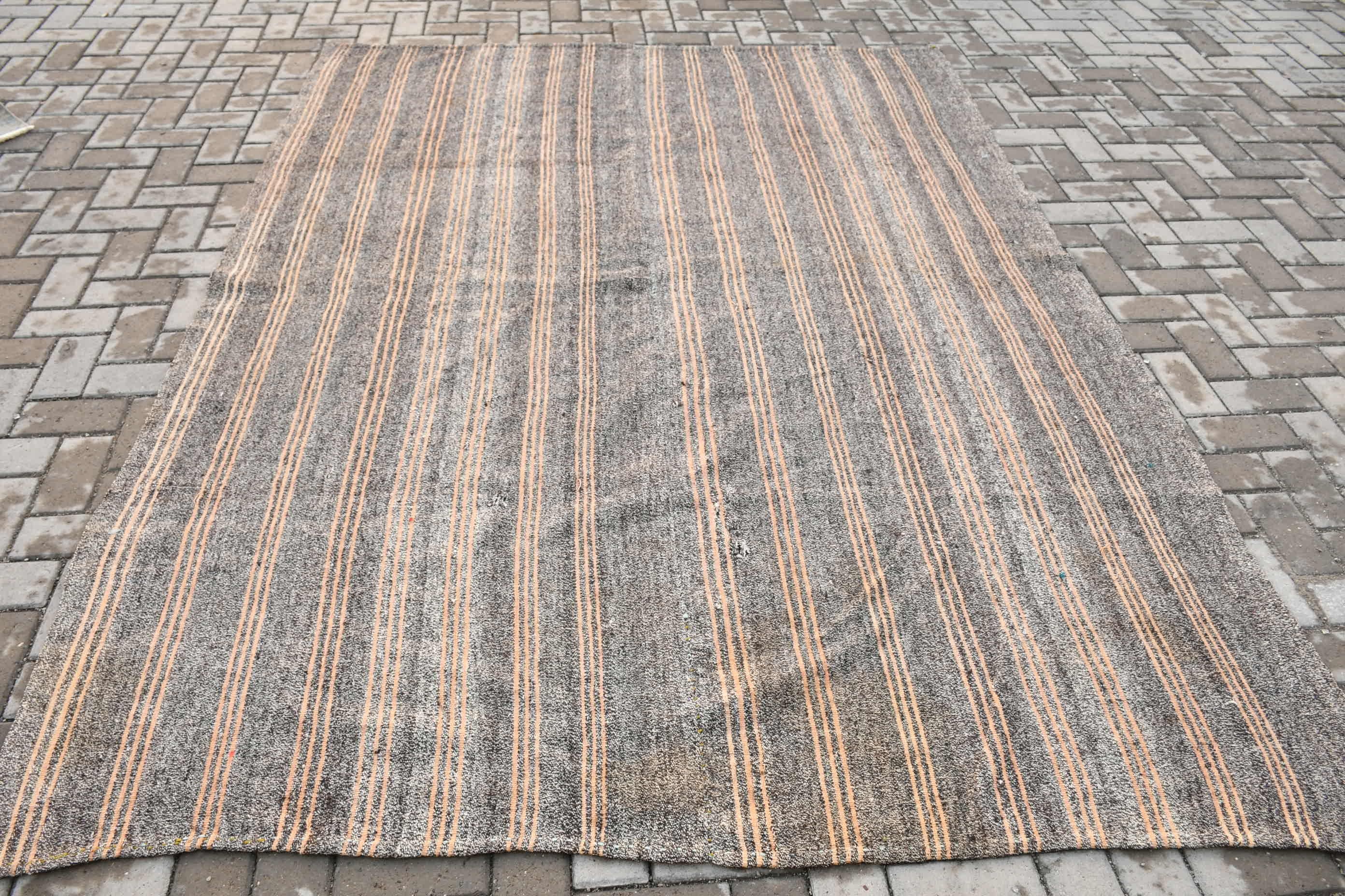 Yemek odası Kilim, Nostaljik Kilim, Yatak odası Kilim, Antik Kilim, 196x257 cm Salon Kilim, Salon Kilim, Gri Oryantal Kilim