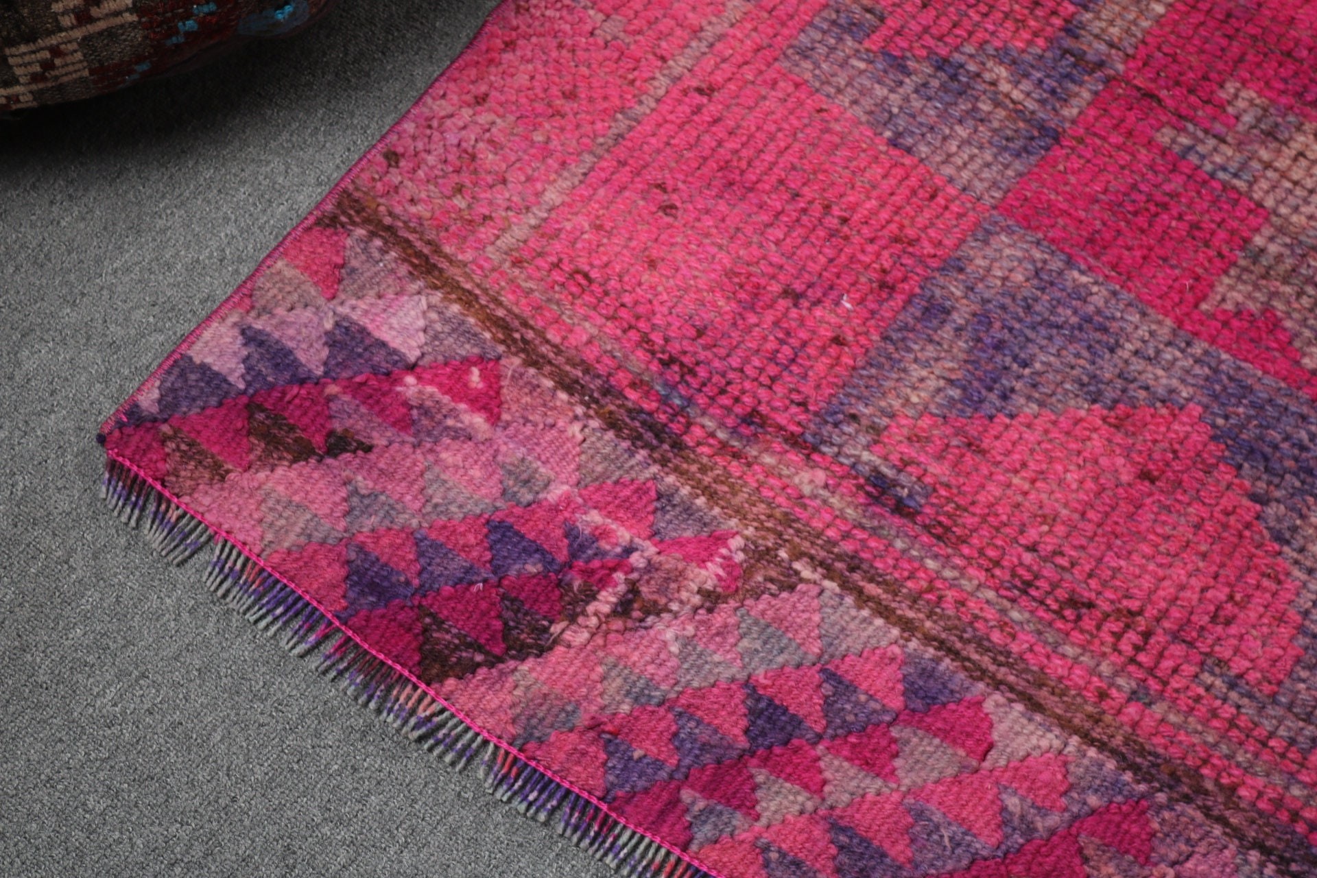 Wool Rug, Beni Ourain Runner Rug, Aztec Rug, Turkish Rugs, Pink Floor Rug, 2.9x11.2 ft Runner Rug, Geometric Rug, Vintage Rug, Hallway Rugs