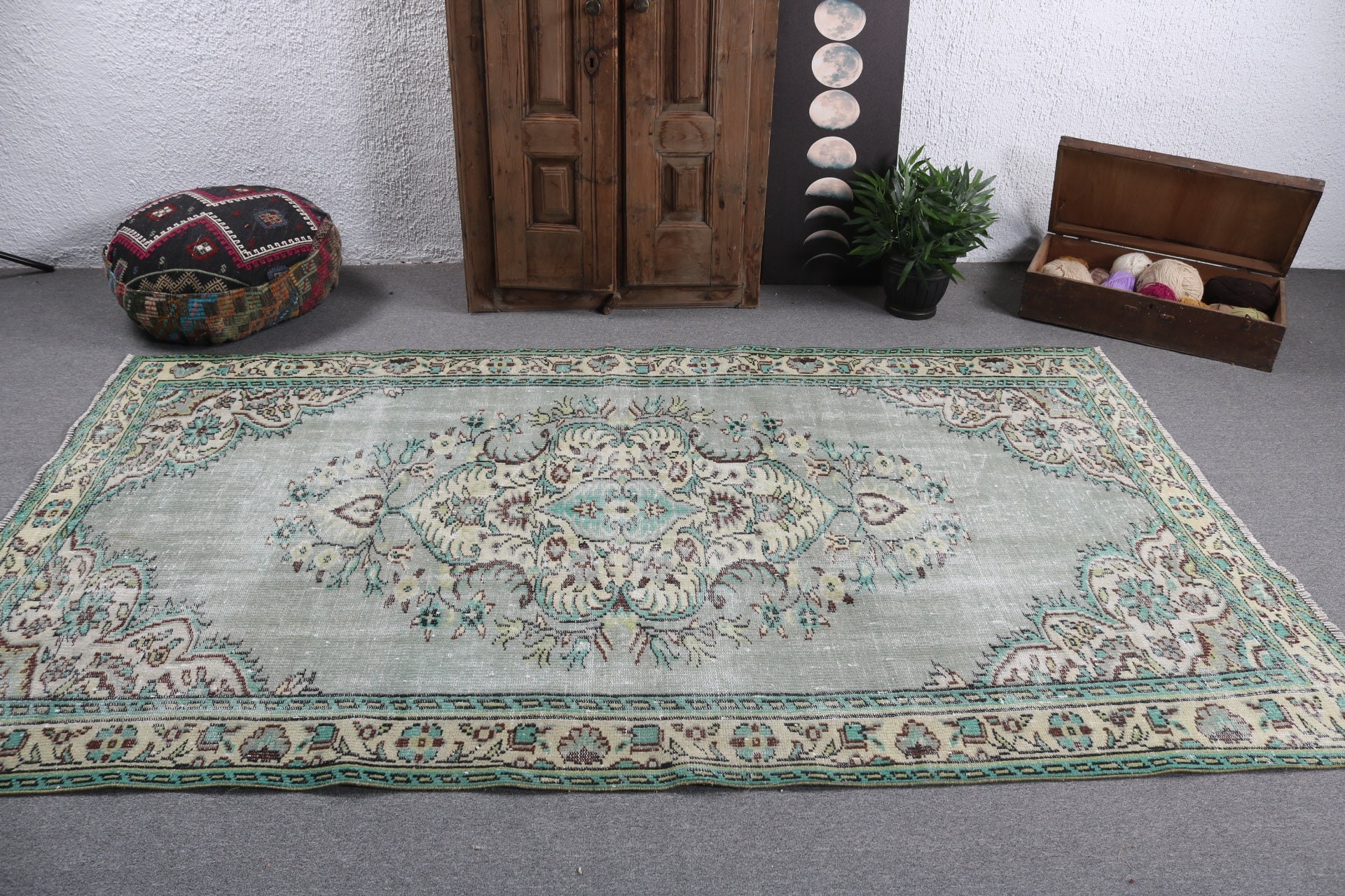 Yeşil Antika Halılar, Modern Halılar, Yatak Odası Halıları, Büyük Boho Halıları, 5.1x8.9 ft Büyük Halılar, Türk Halısı, Vintage Halı, Salon Halısı, Türkiye Halıları