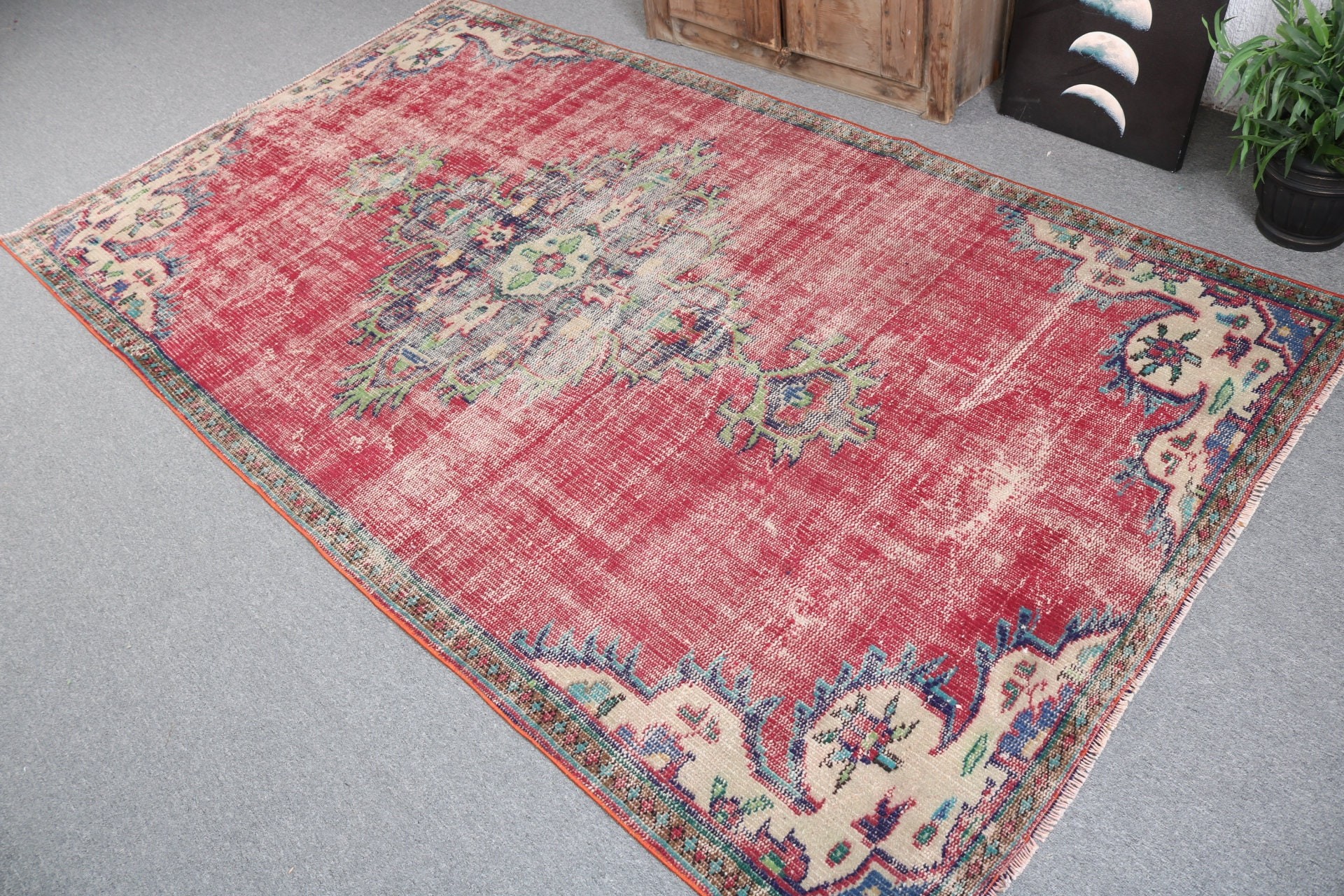 Vintage Rugs, Bedroom Rugs, Turkish Rugs, 4.7x8.2 ft Area Rug, Antique Rug, Boho Area Rug, Pink Geometric Rug, Bohemian Rug, Handwoven Rugs