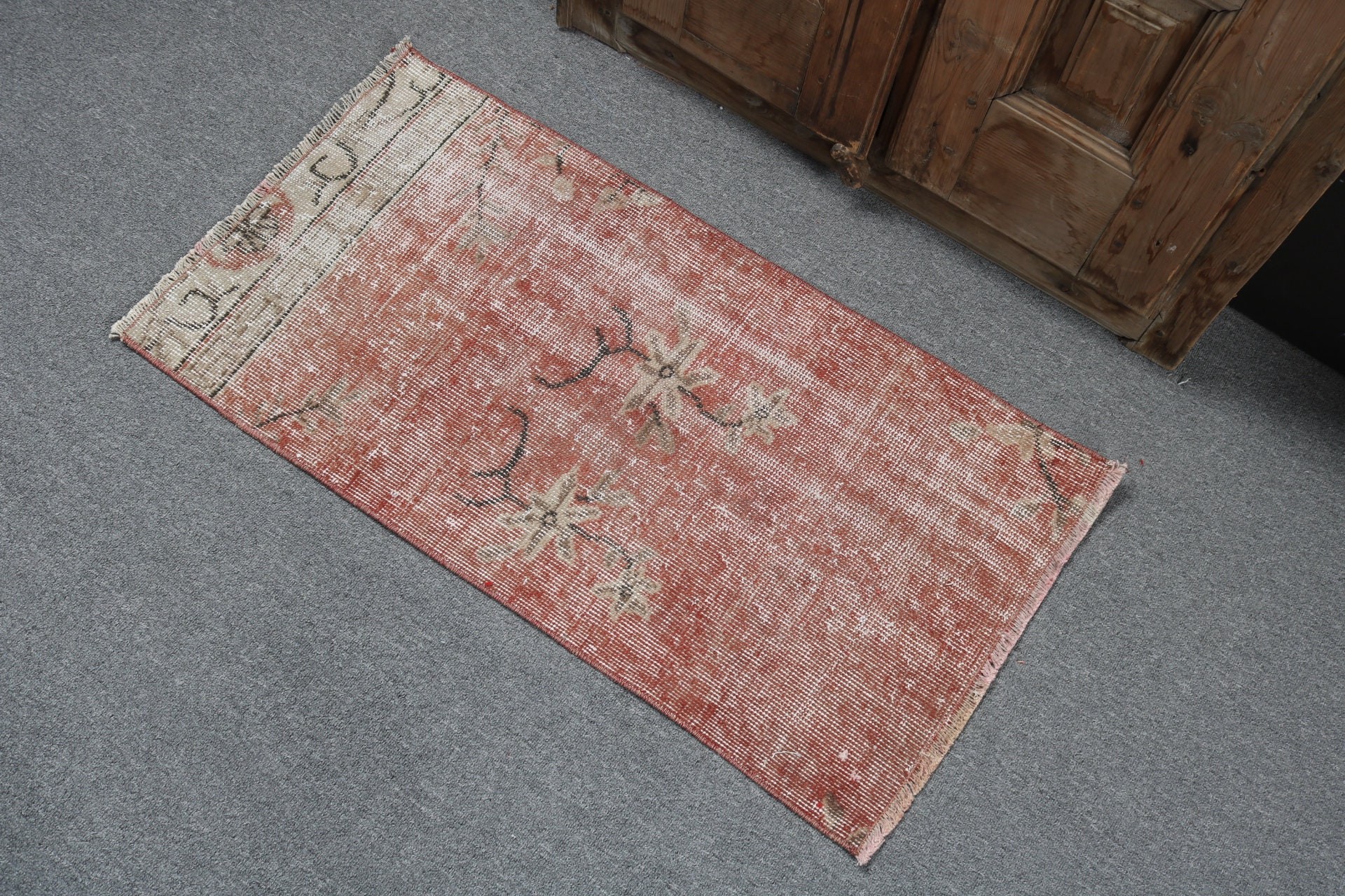 Vintage Halı, 1.7x3.1 ft Küçük Halı, Kırmızı Modern Halı, Boho Halıları, Küçük Alan Halısı, Giriş Halısı, Türk Halısı, Oryantal Halı, Giriş Halıları