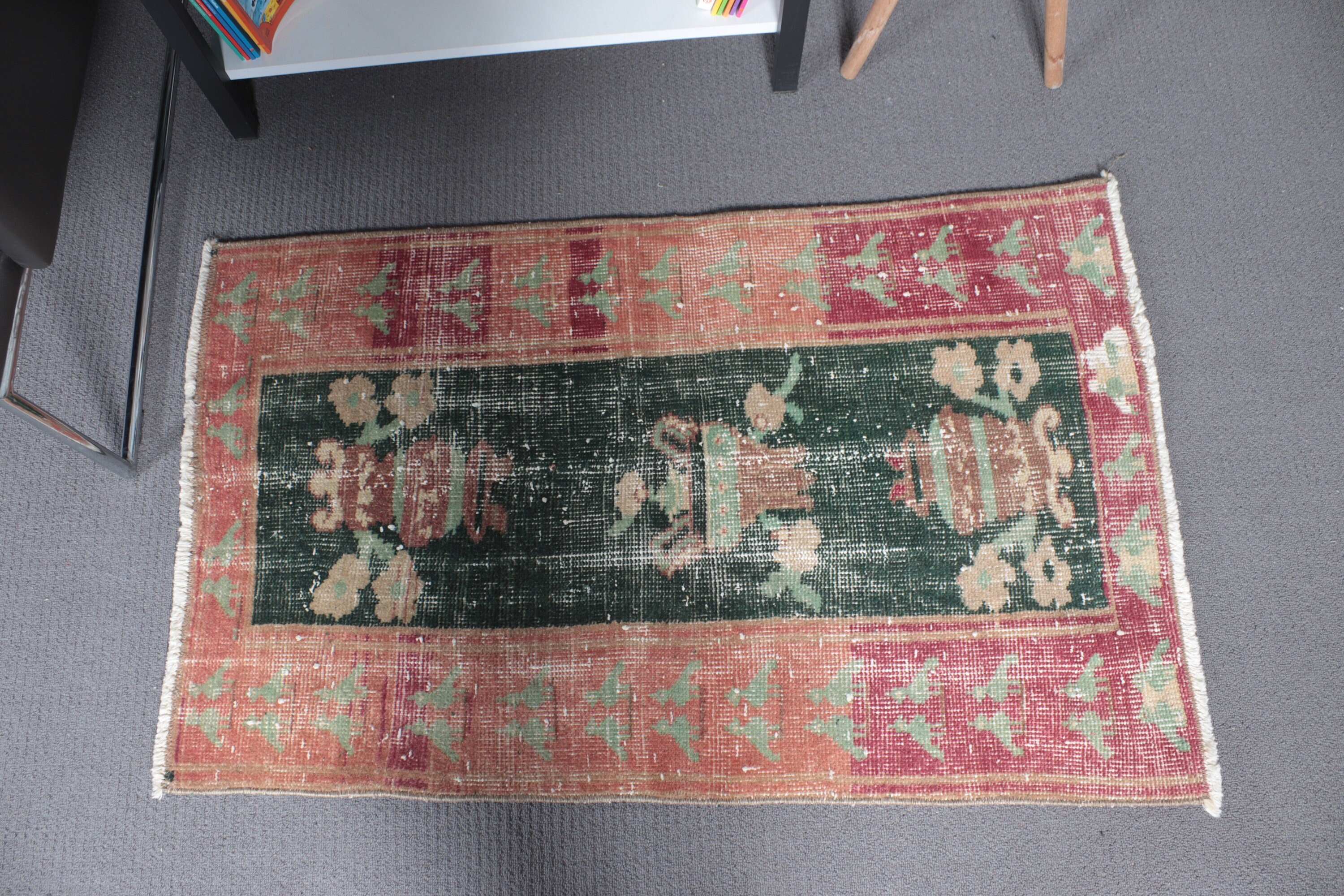 Yeşil Mutfak Halısı, Vintage Halı, El Dokuma Halı, Oushak Halıları, 2,3x3,6 ft Küçük Halı, Egzotik Halı, Banyo Halısı, Yatak Odası Halıları, Türk Halısı