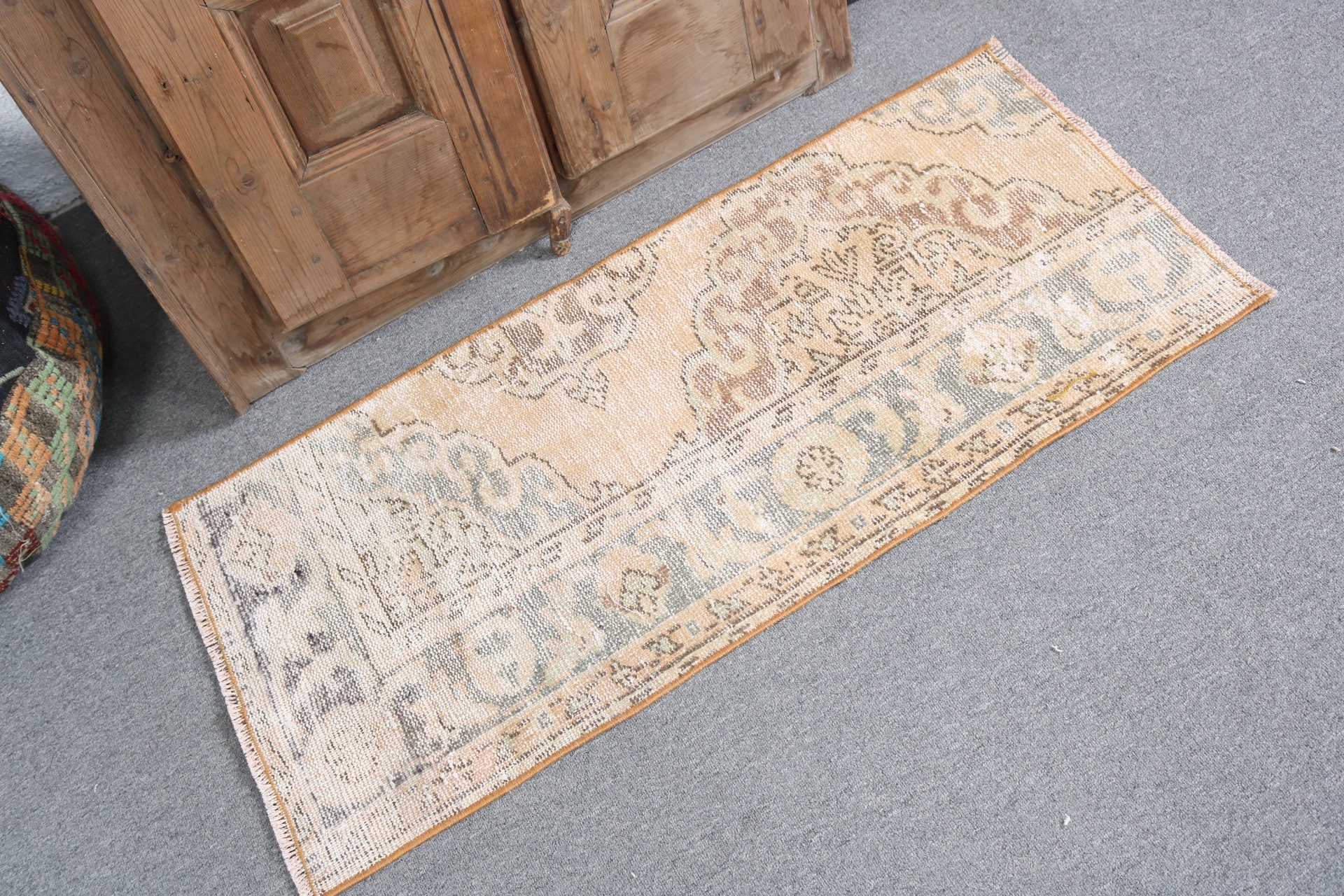 Vintage Halı, Turuncu Fas Halıları, 1.6x3.7 ft Küçük Halılar, Türk Halısı, Paspas Halısı, Banyo Halıları, Yatak Odası Halıları, Lüks Halı