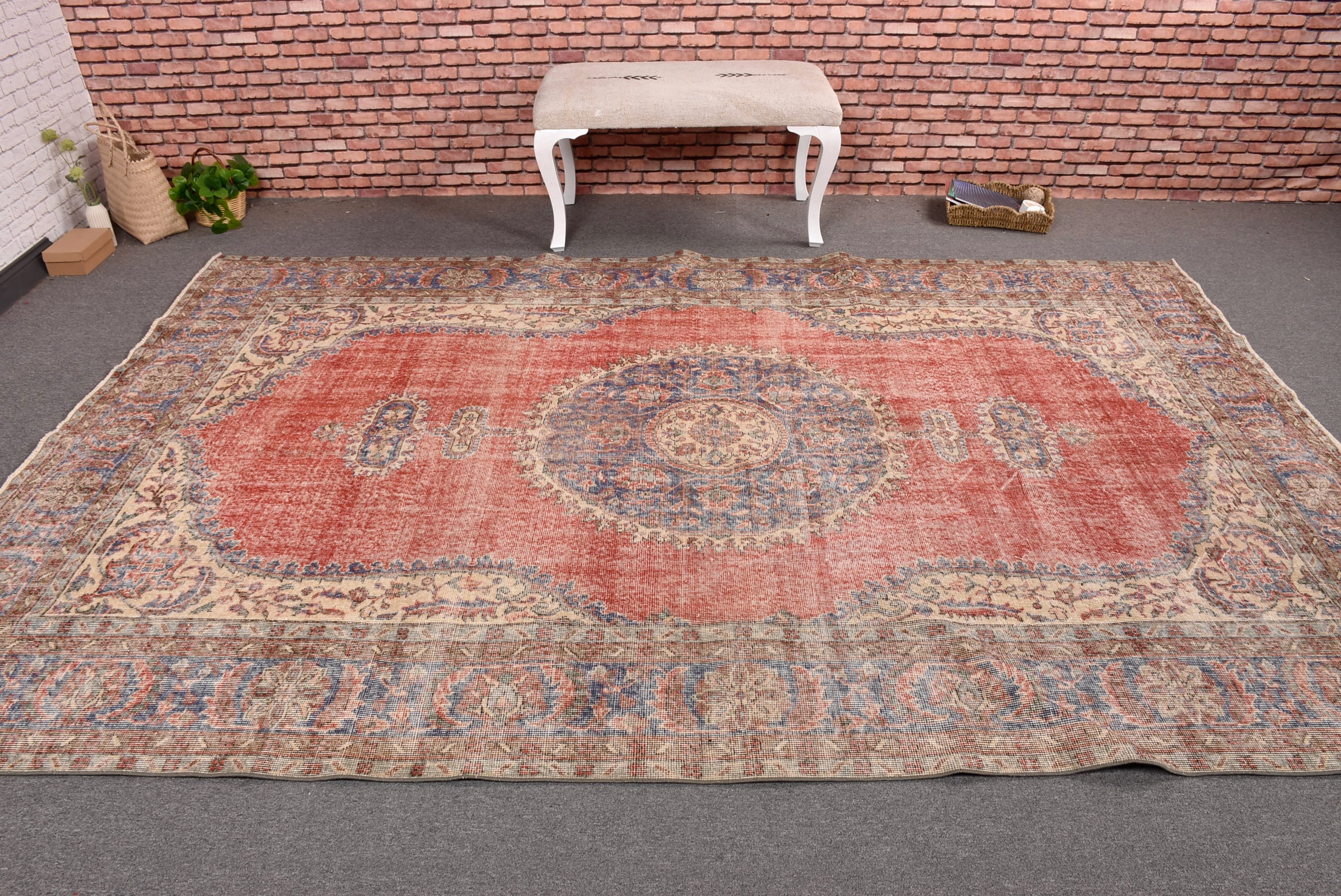 Large Vintage Rugs, 6.5x10 ft Large Rugs, Vintage Rugs, Geometric Rug, Turkish Rugs, Large Boho Rugs, Flatweave Rugs, Red Wool Rug